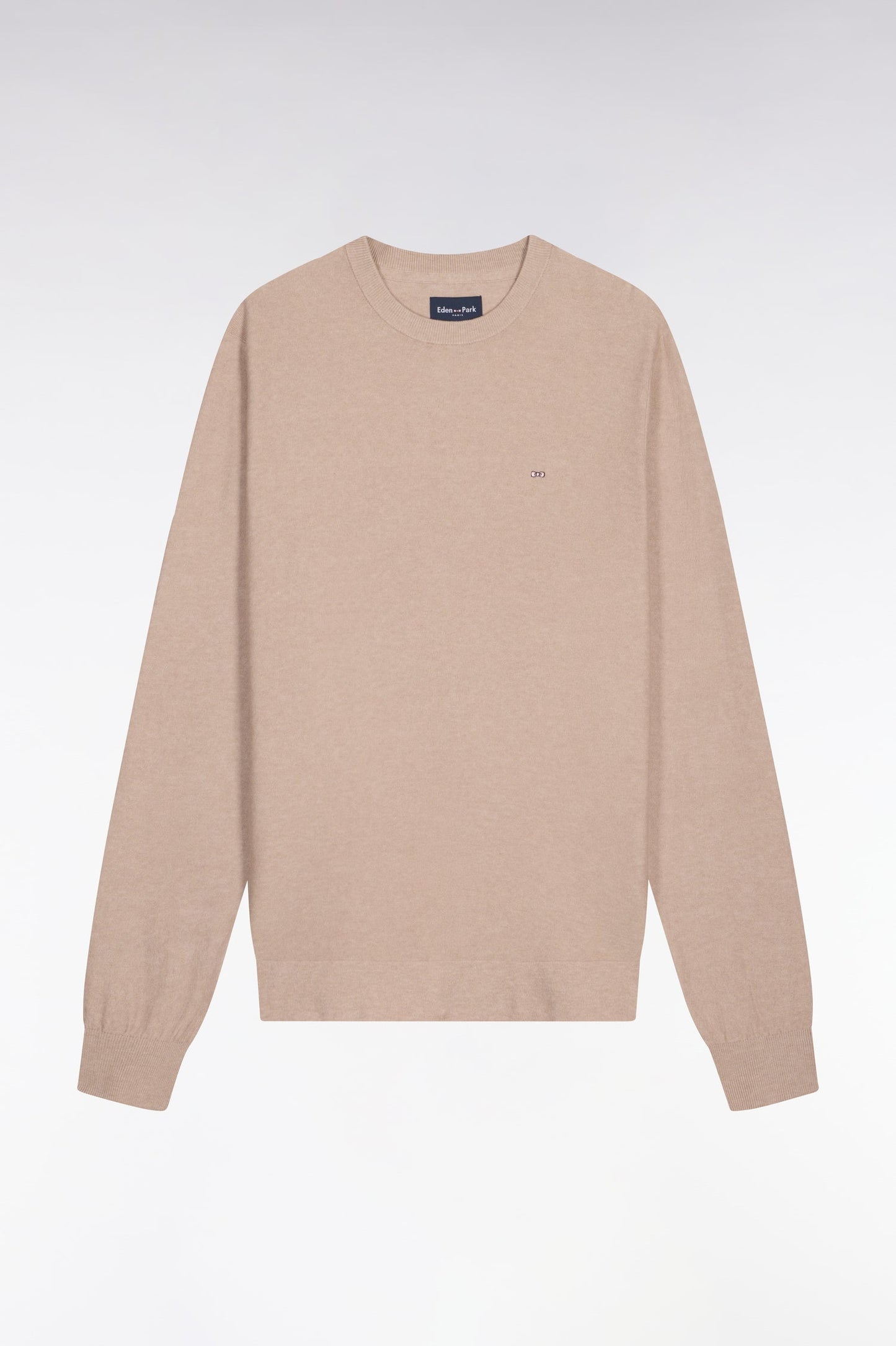 Pull col rond en coton et lyocell mélangés beige