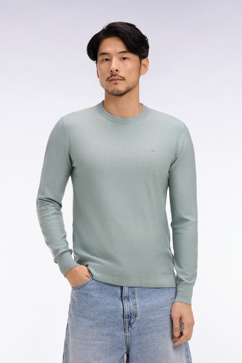 Pull col rond en coton et lyocell mélangés vert d'eau - Image 3