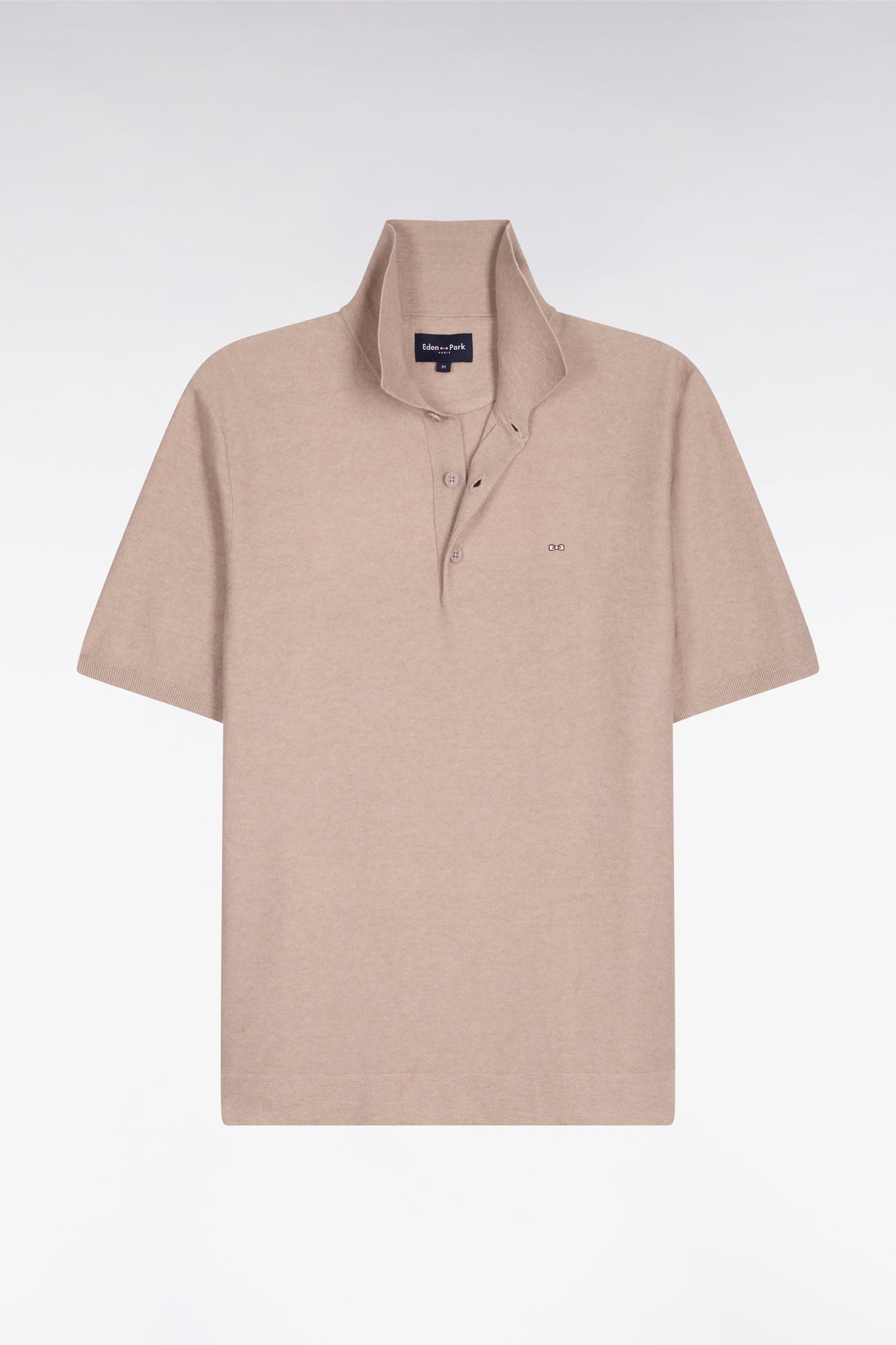 Pull manches courtes à col polo en coton et lyocell mélangés beige