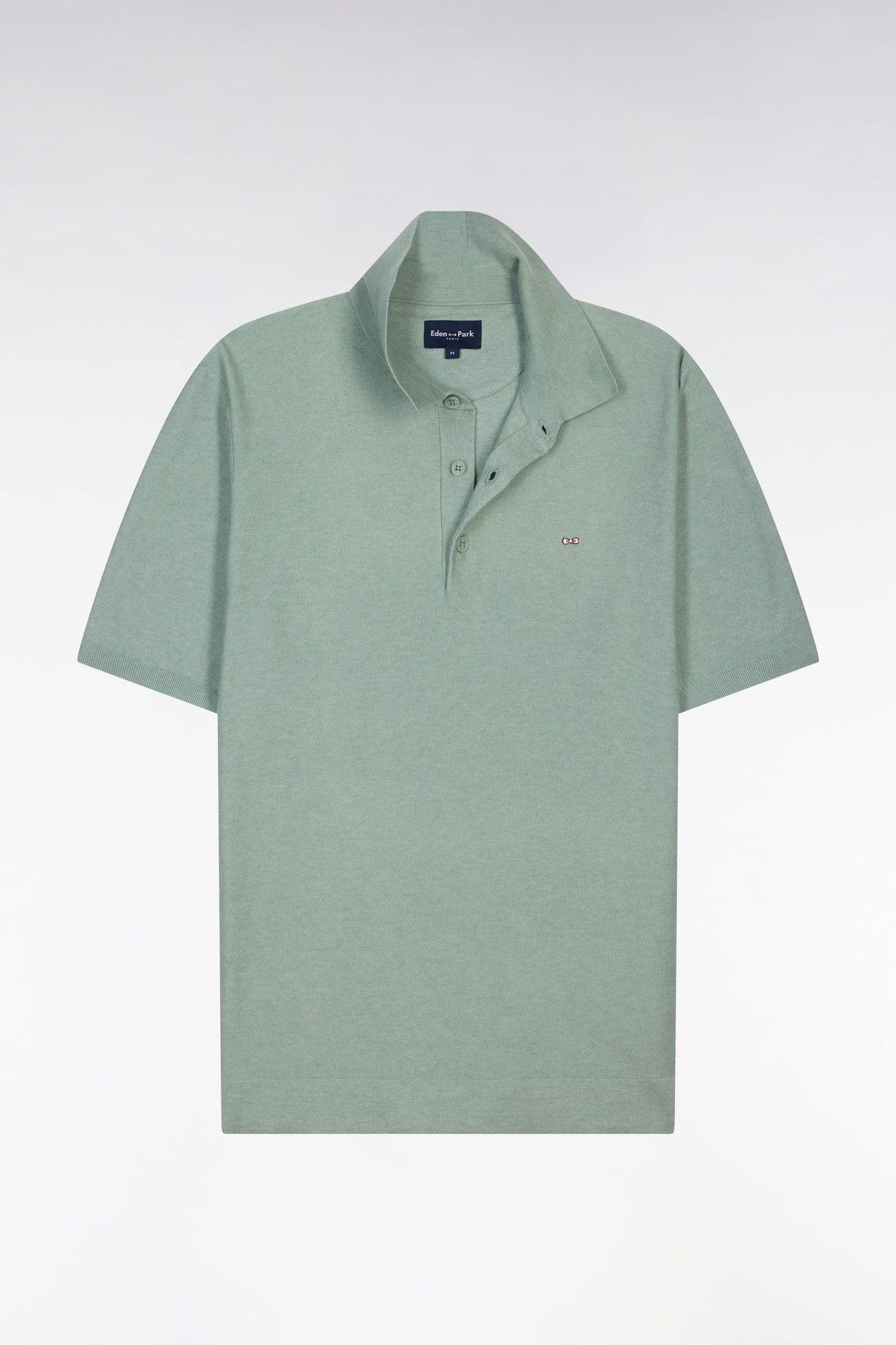 Pull manches courtes à col polo en coton et lyocell mélangés vert d'eau