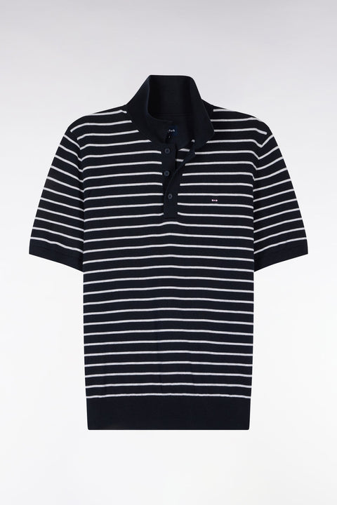 Pull manches courtes à col polo en coton gris rayé - Image 2