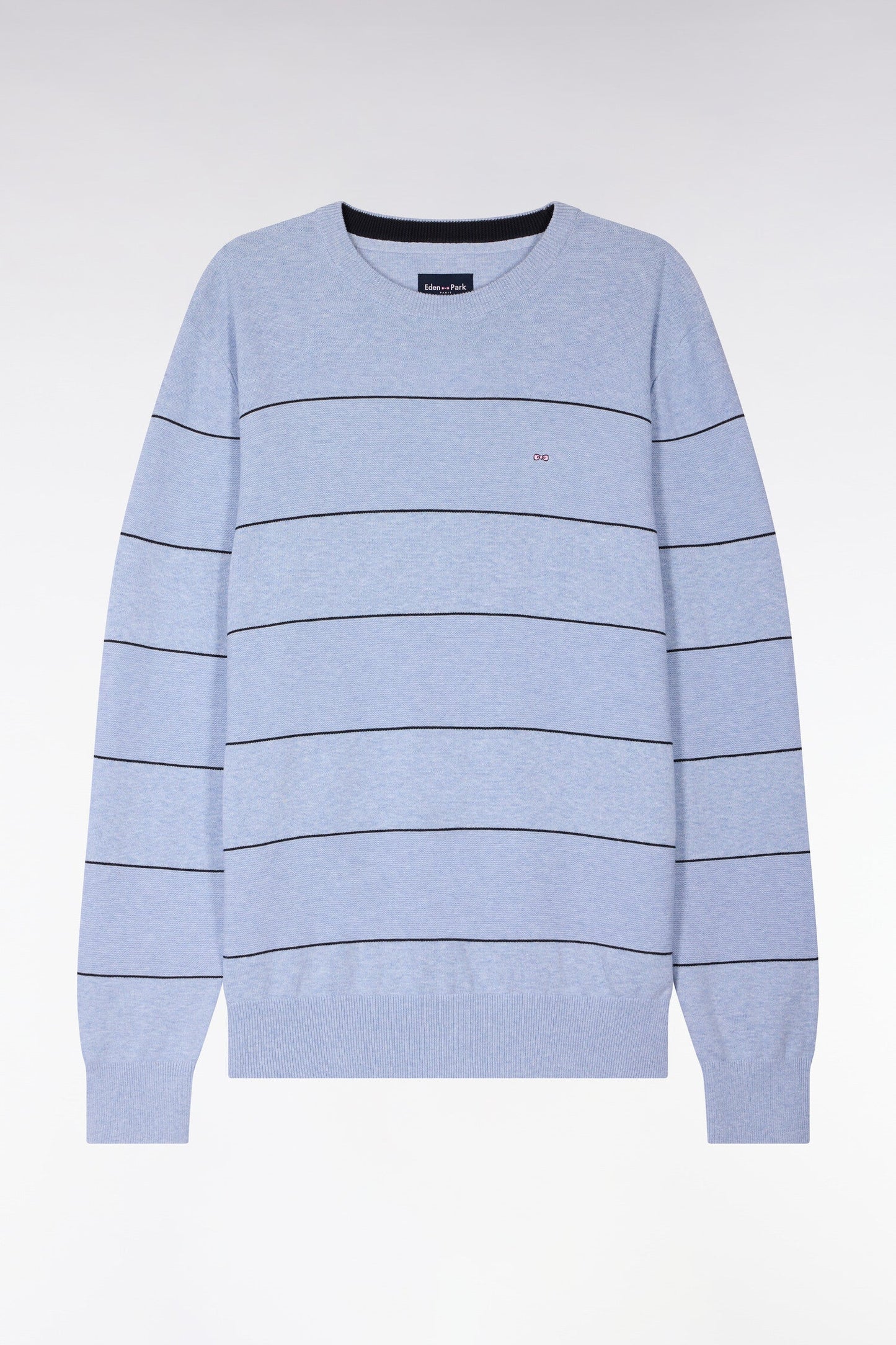 Pull col rond en coton ciel rayé