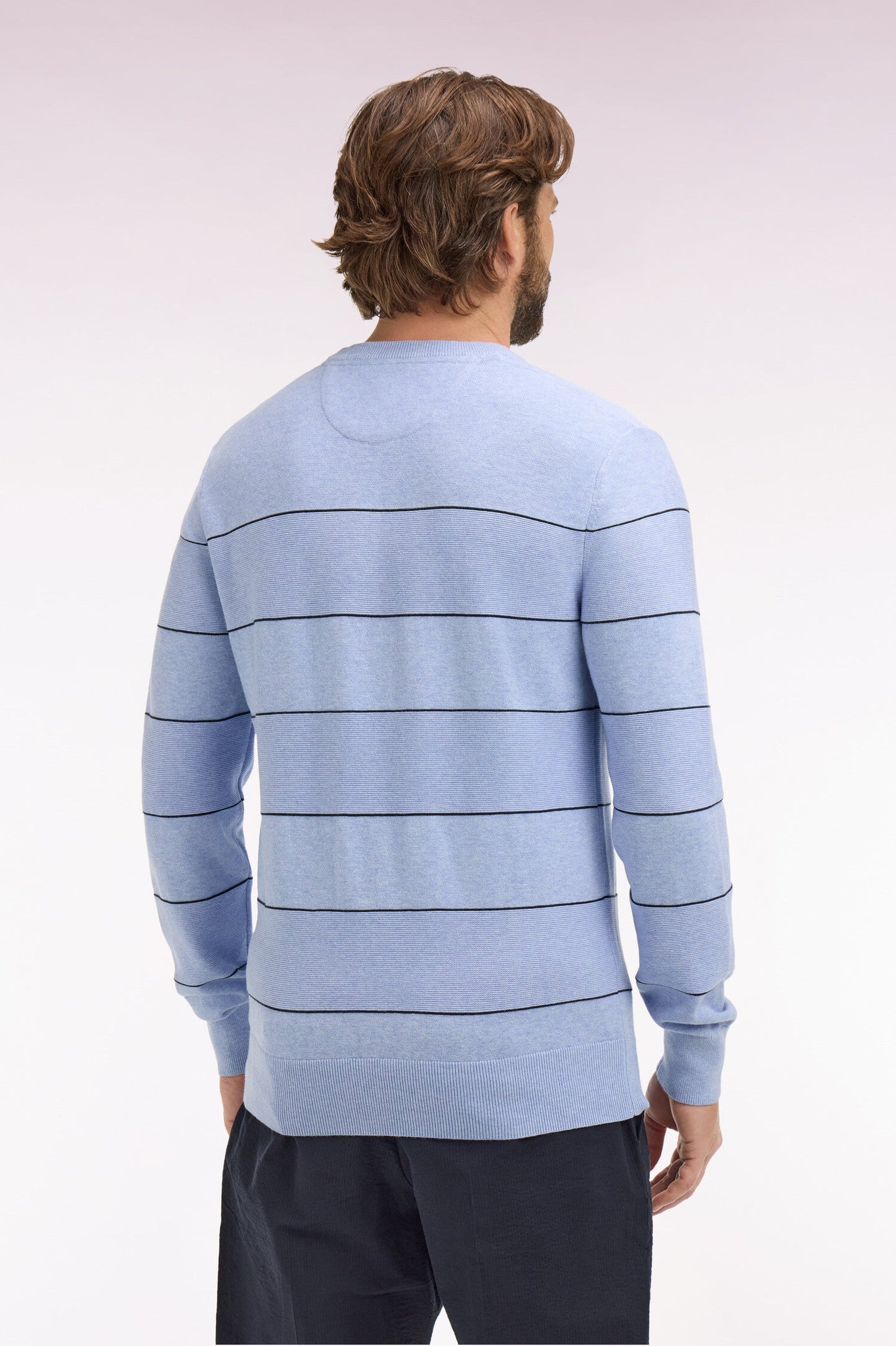 Pull col rond en coton ciel rayé