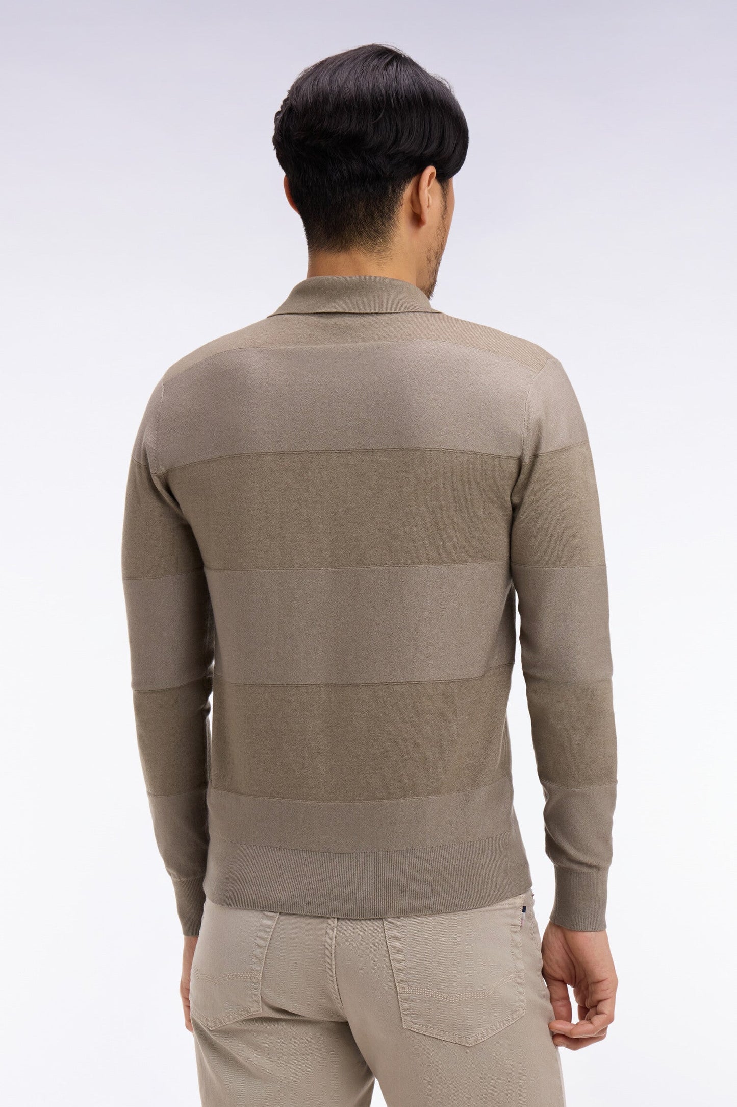 Pull col maillot rayé en coton et lyocell mélangés beige
