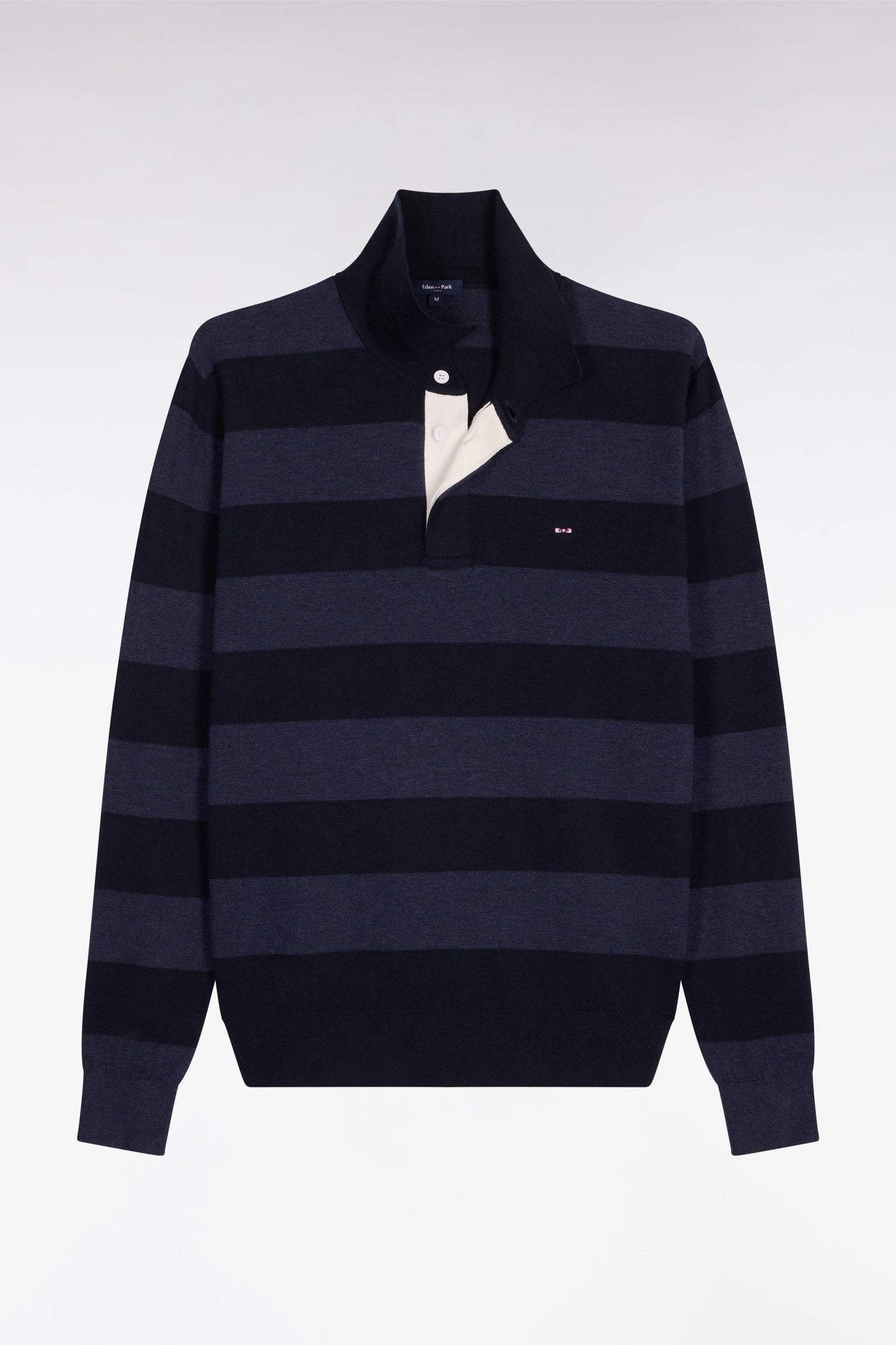 Pull col maillot rayé en coton et lyocell mélangés marine