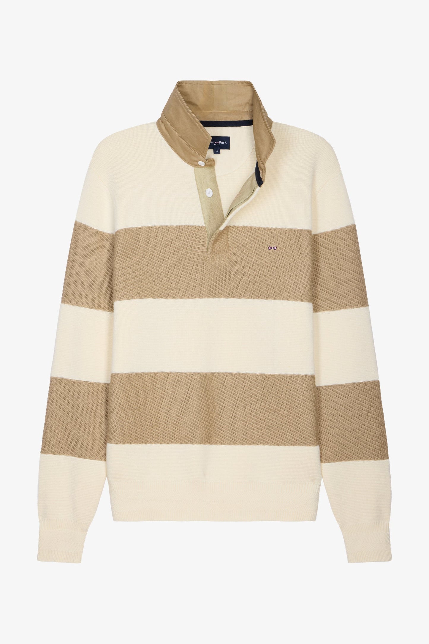 Pull col maillot rayé en coton écru et beige