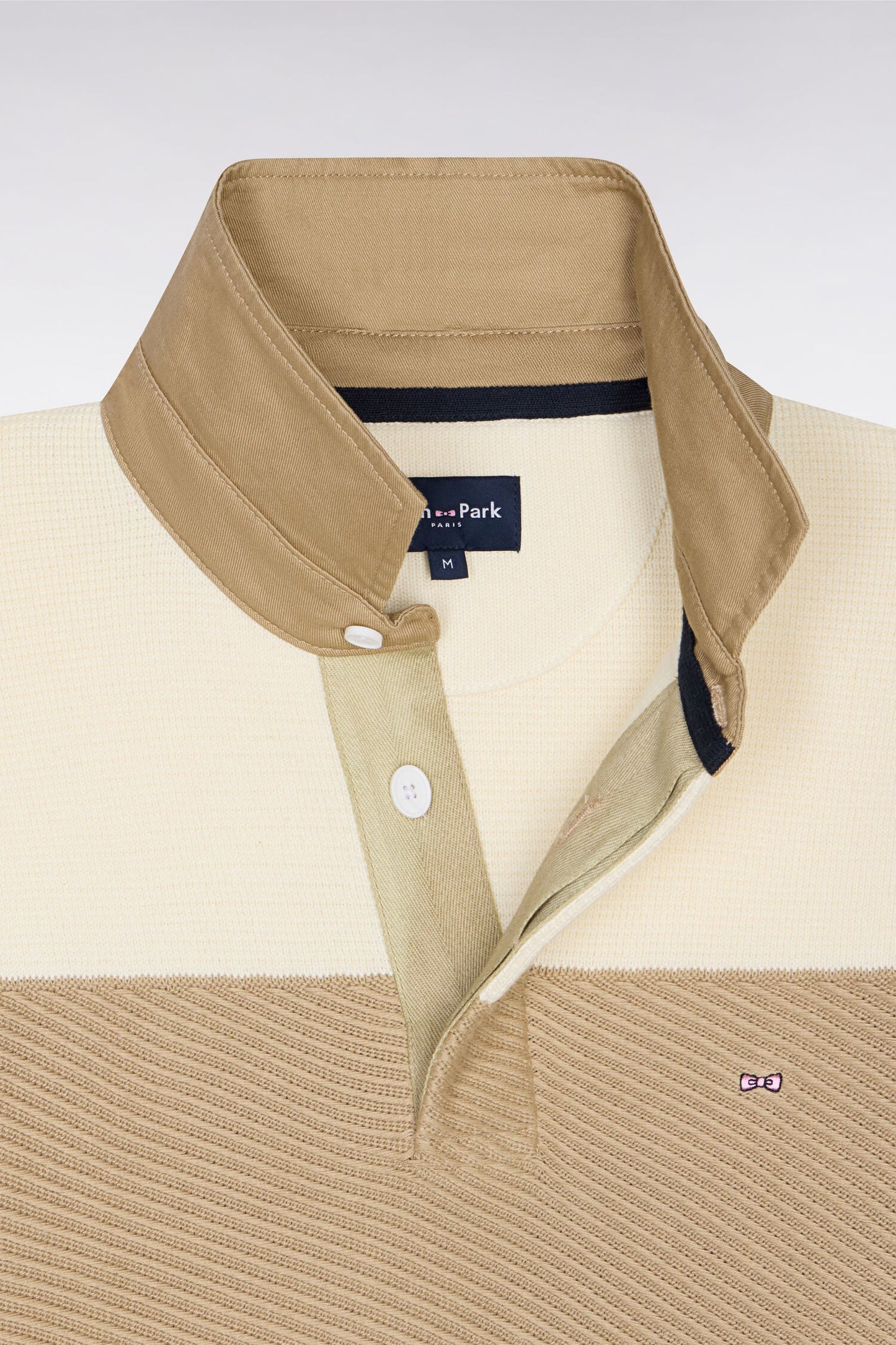Pull col maillot rayé en coton écru et beige