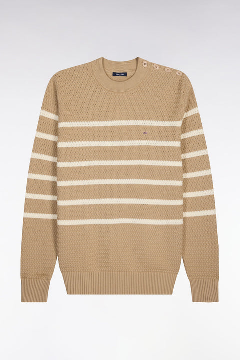 Pull marin à épaule boutonnée en coton chevron beige - Image 2