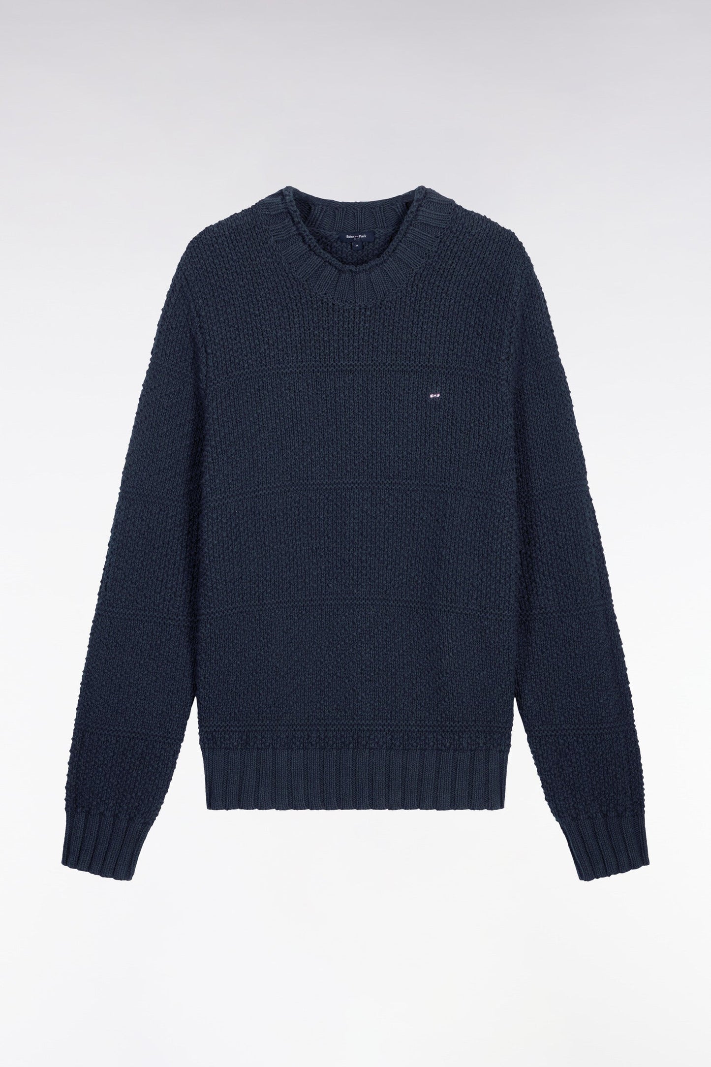 Pull col montant en lin et coton marine