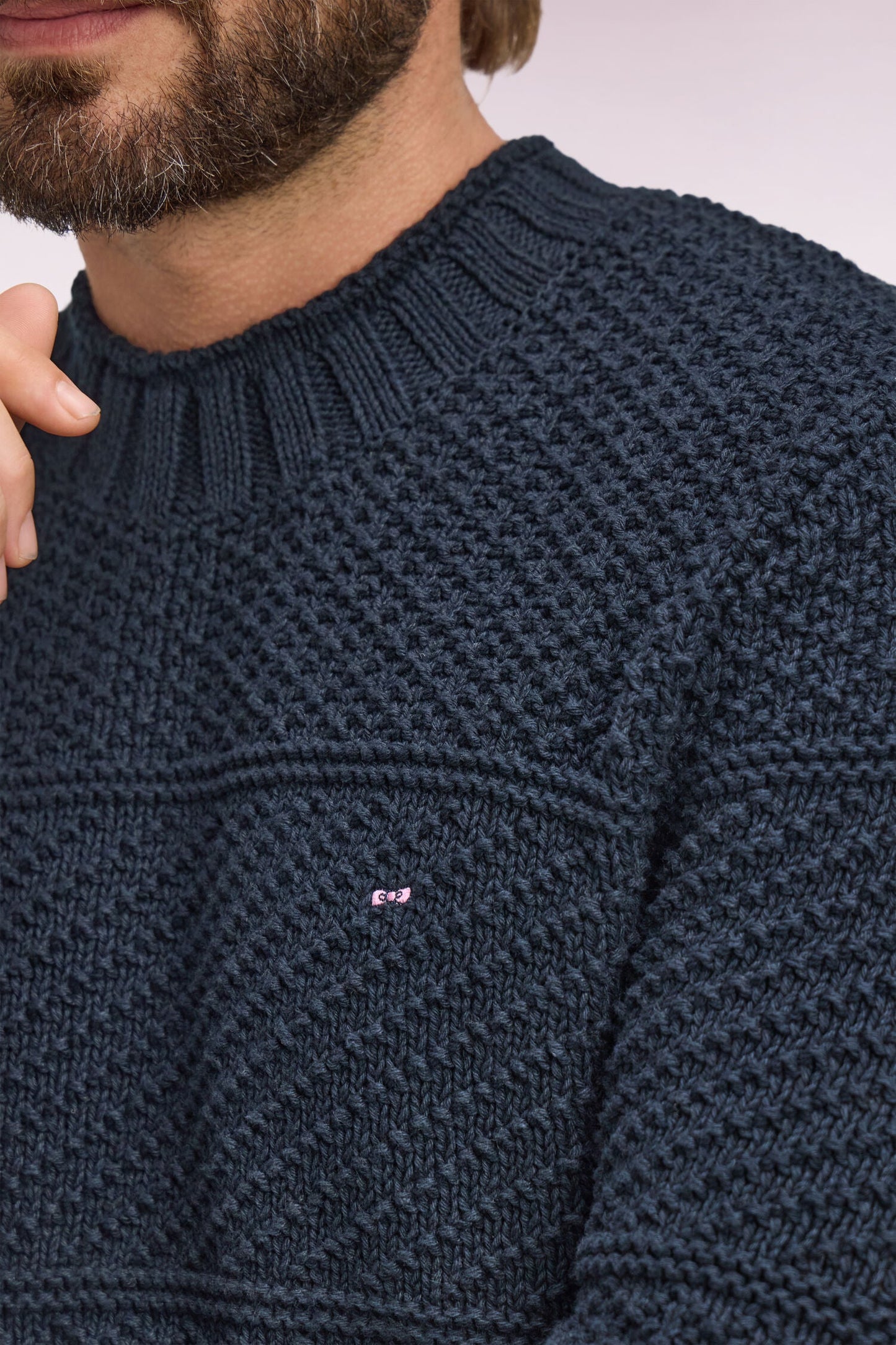 Pull col montant en lin et coton marine
