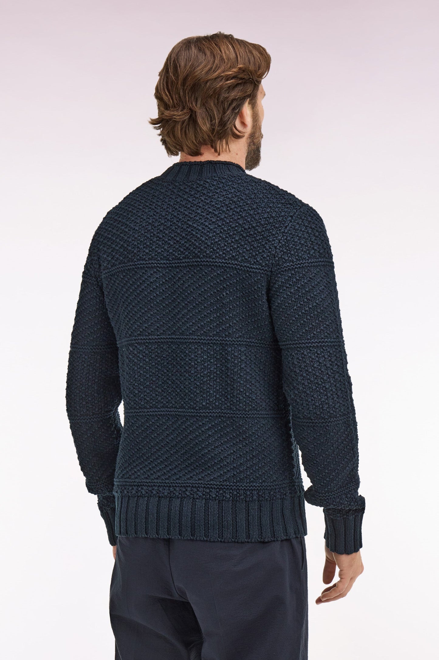 Pull col montant en lin et coton marine