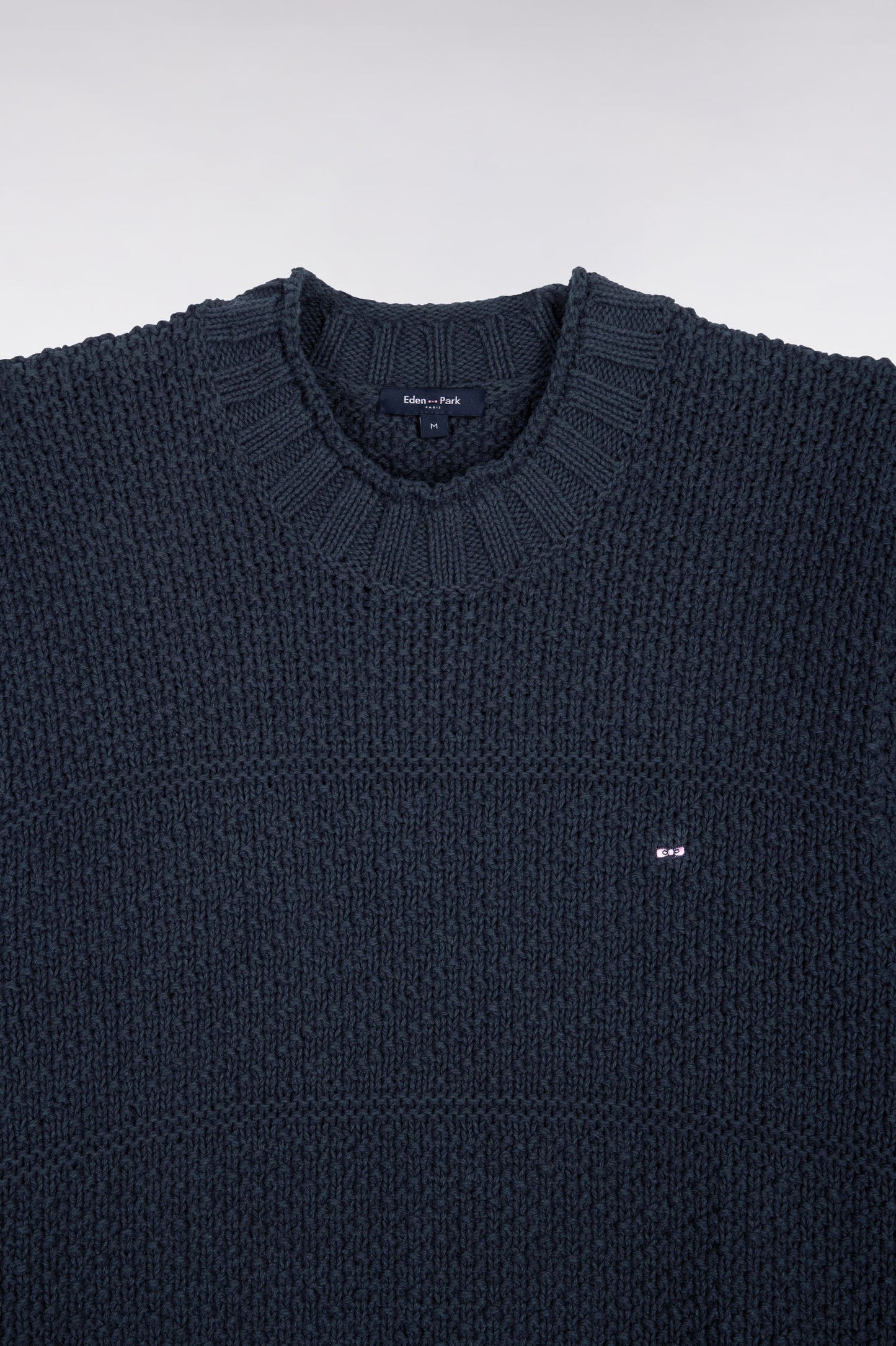 Pull col montant en lin et coton marine