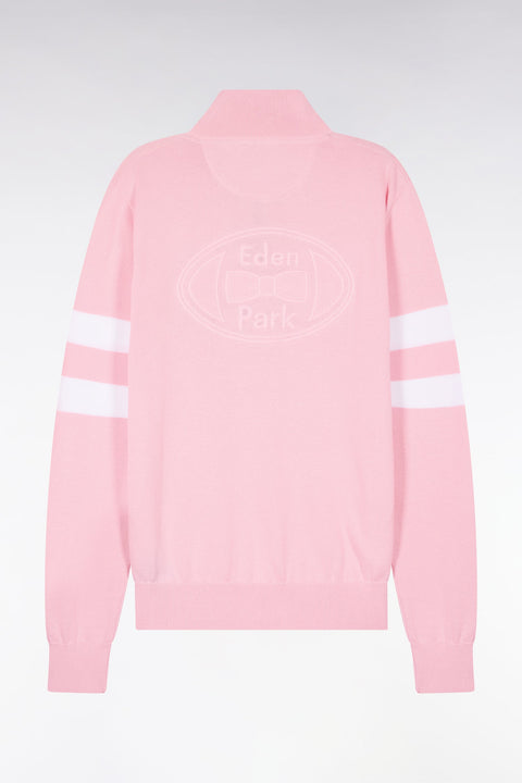 Pull col maillot en coton rose à double rayures manches - Image 2