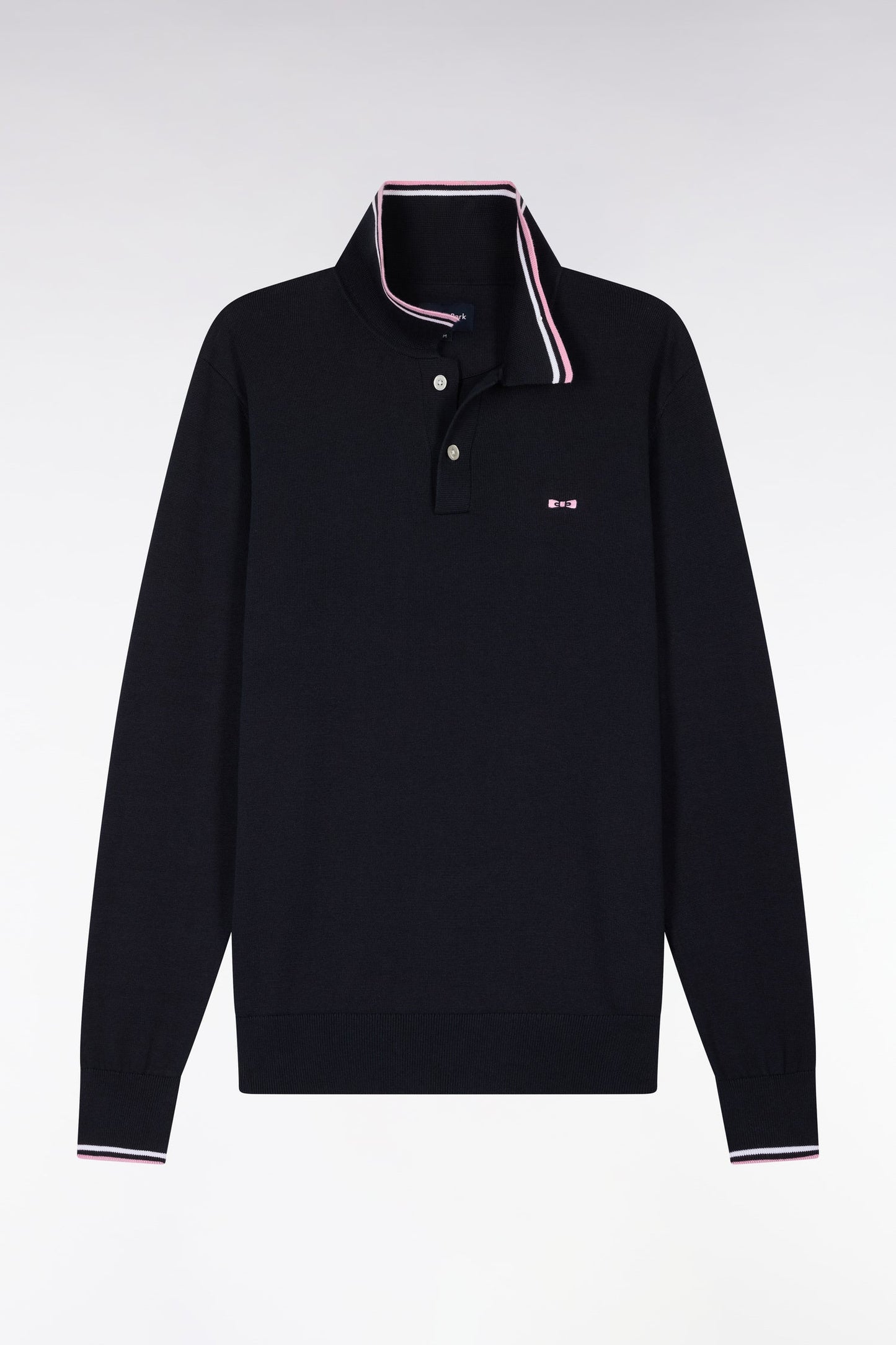 Pull col polo en coton marine à rayures fines