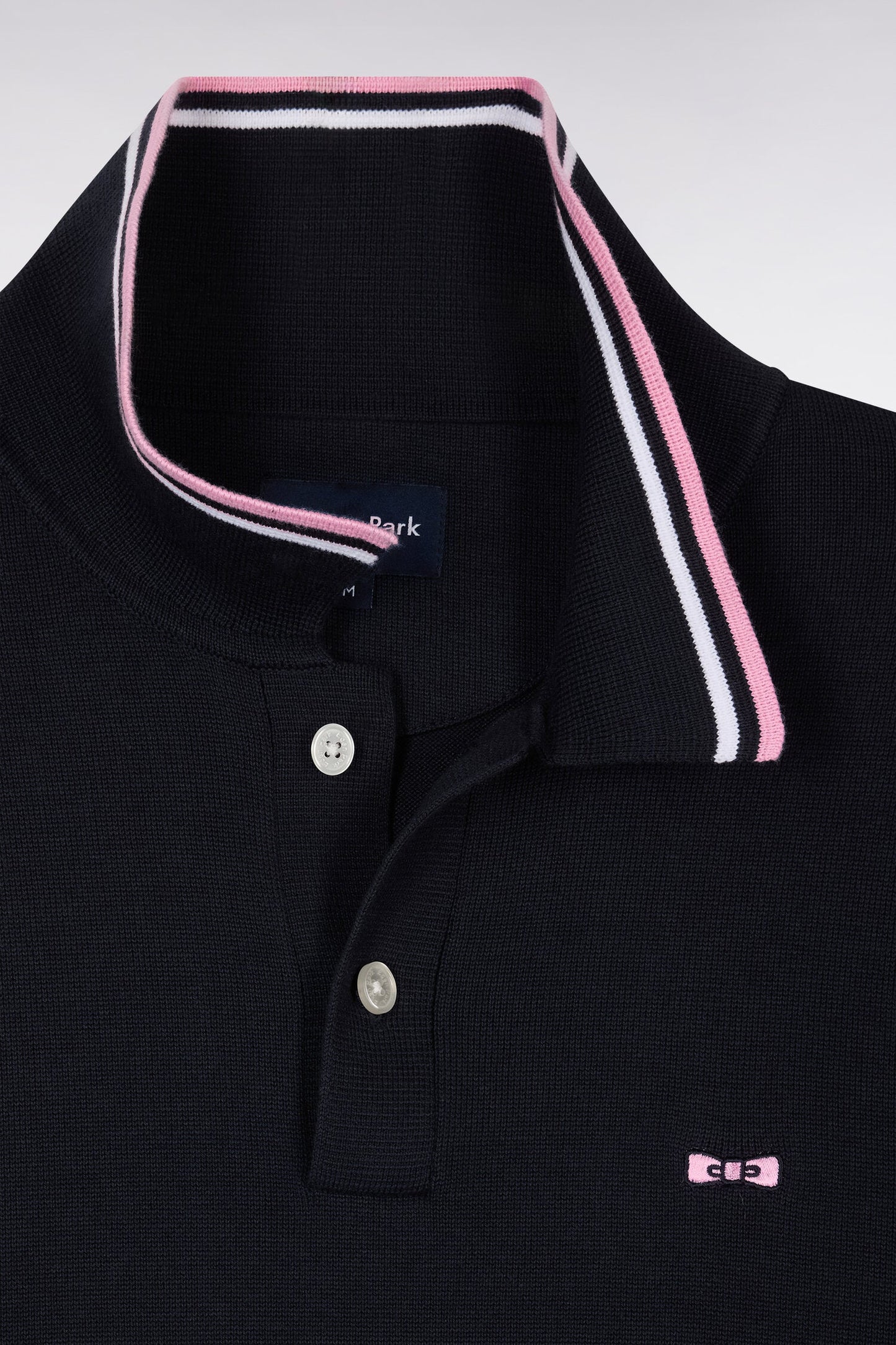 Pull col polo en coton marine à rayures fines