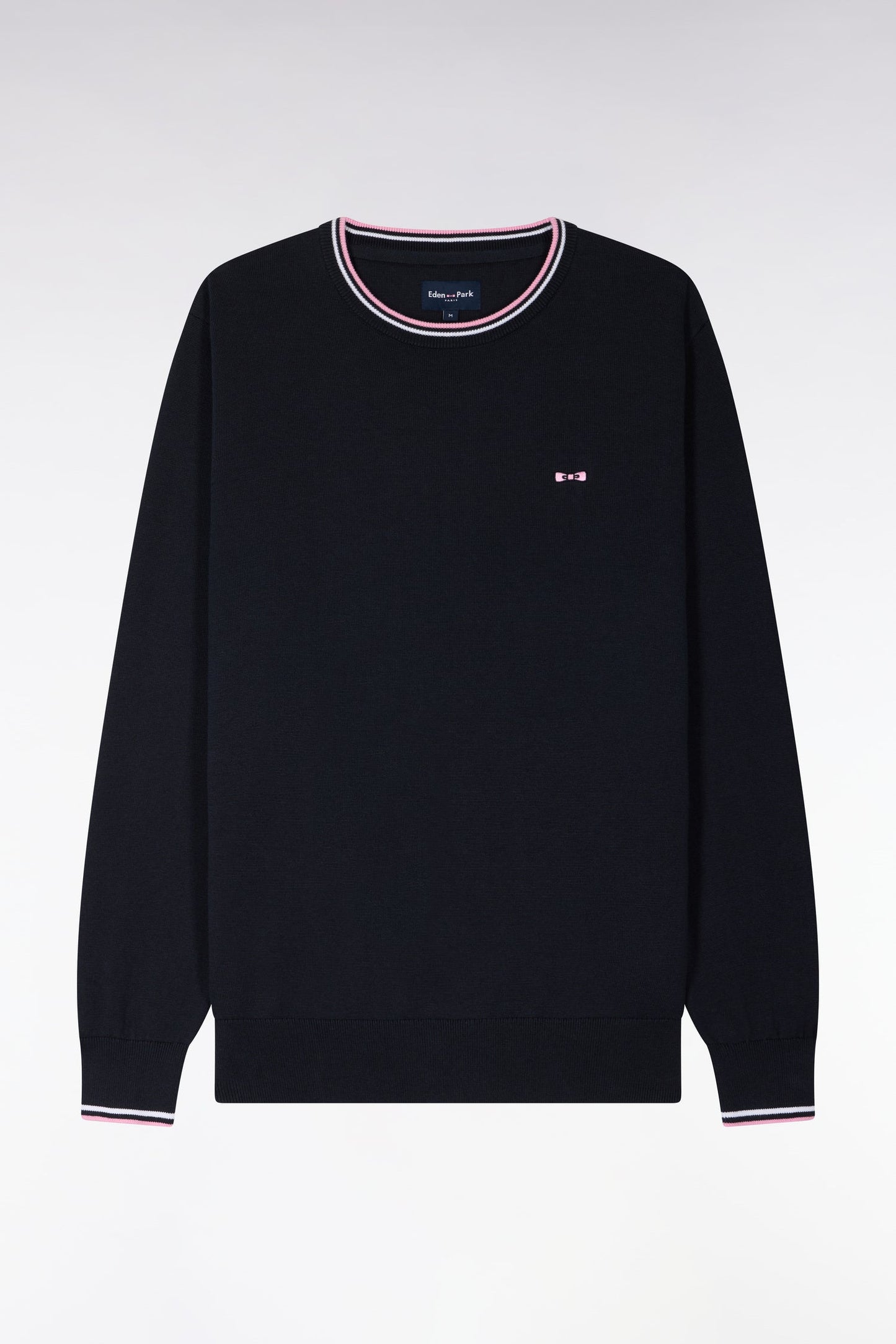 Pull col rond en coton marine à rayures fines