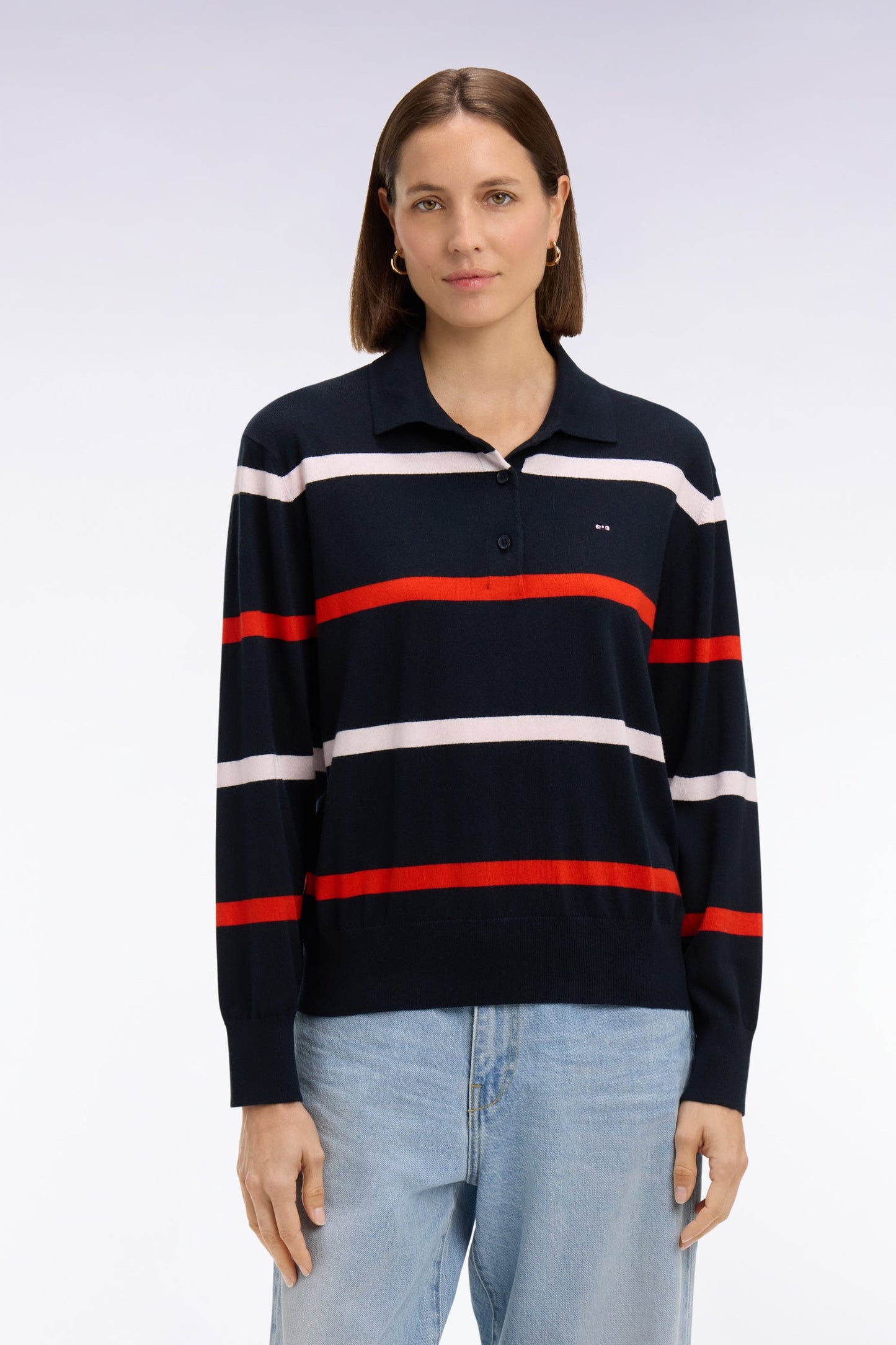 Pull maillot rayé en coton et soie mélangés marine