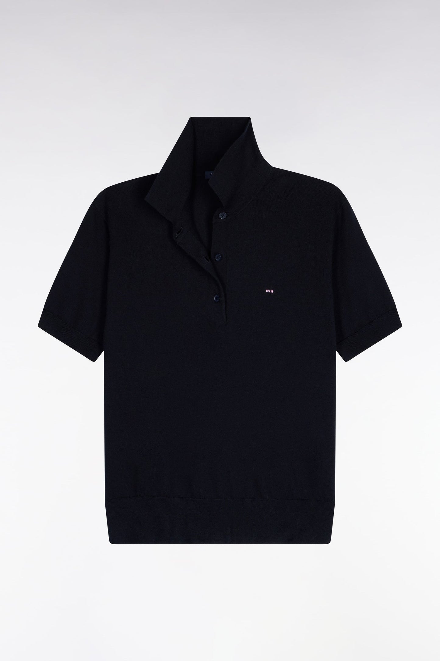 Pull polo à manches courtes en coton et soie mélangés marine coupe regular