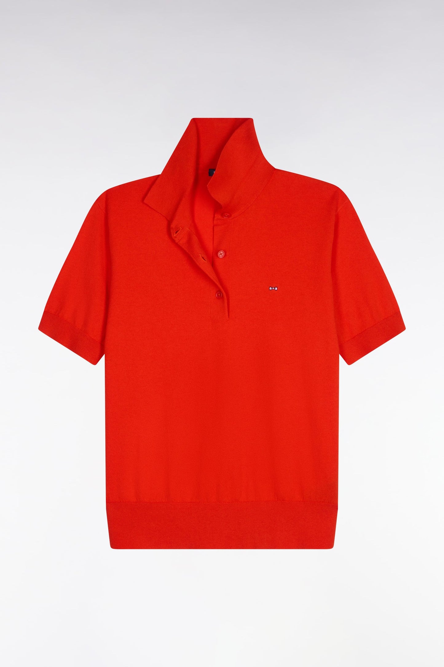 Pull polo à manches courtes en coton et soie mélangés rouge coupe regular