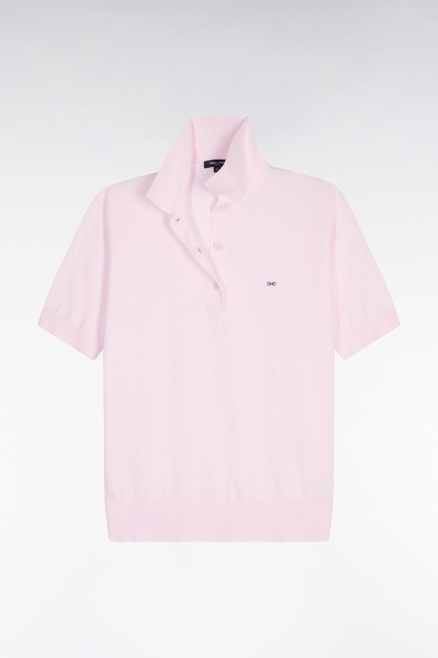 Pull polo à manches courtes en coton et soie mélangés rose coupe regular