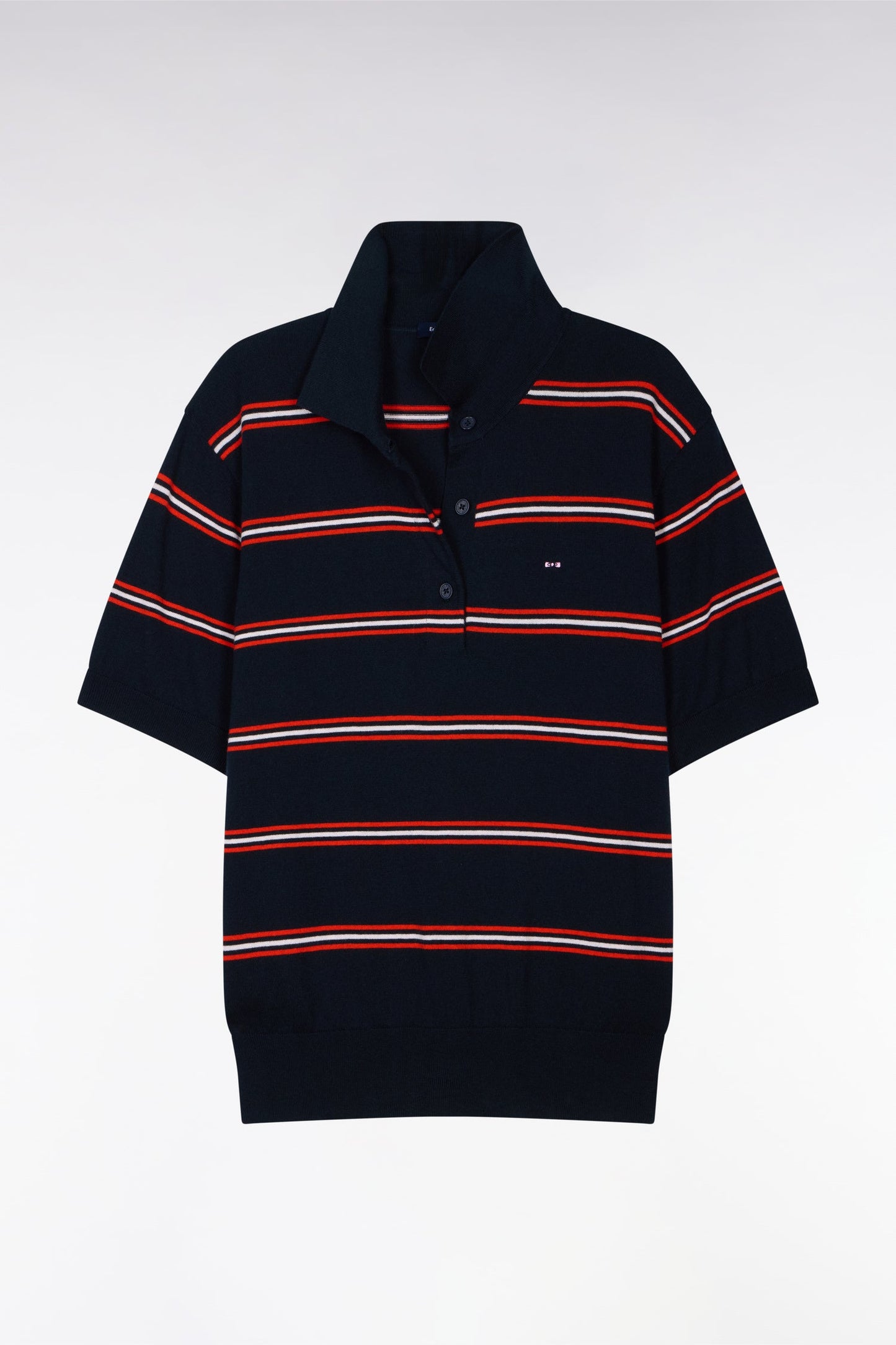 Pull à manches courtes rayé en coton et soie mélangés marine coupe regular