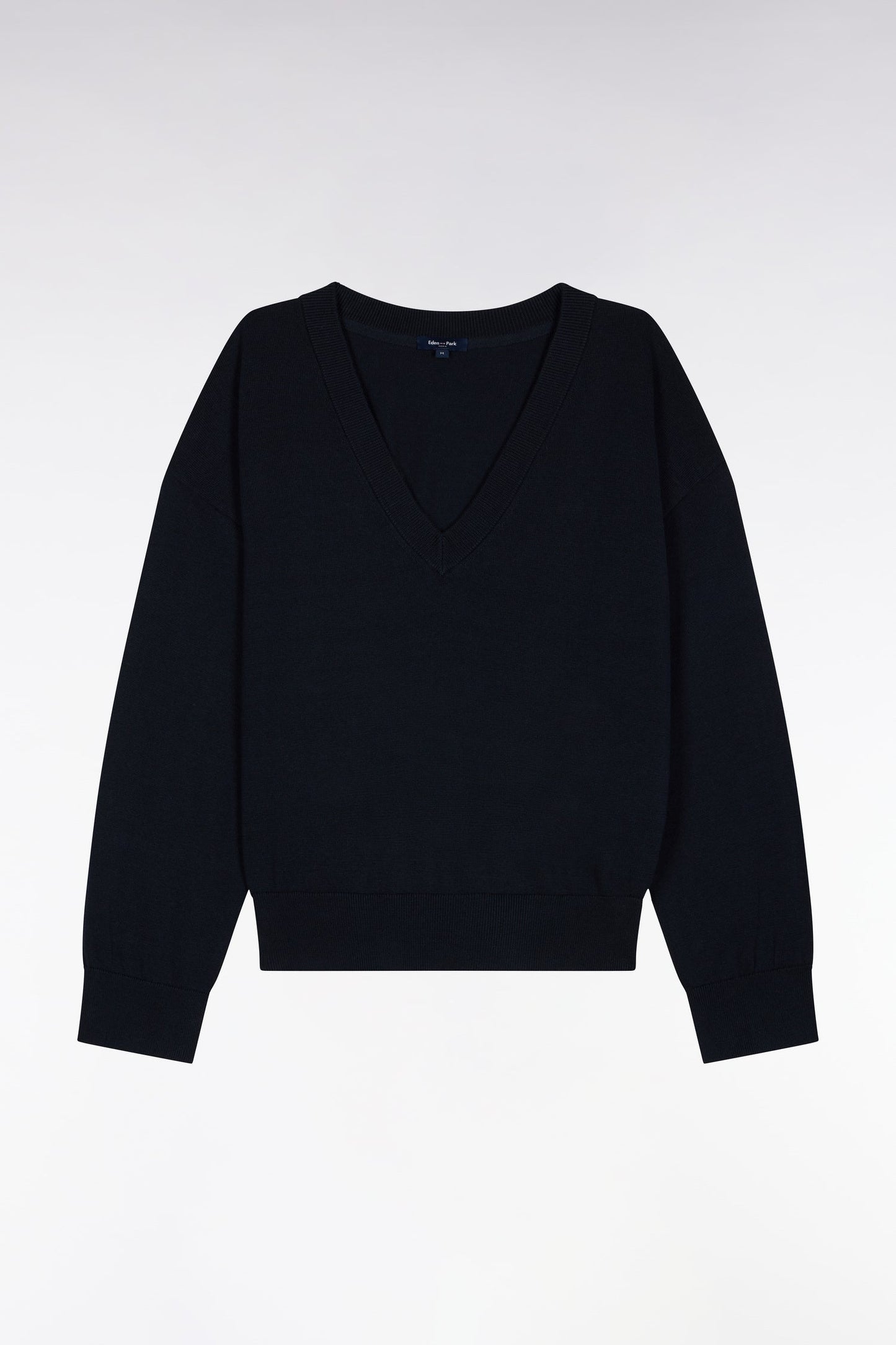 Pull-over à col V en coton marine coupe oversized