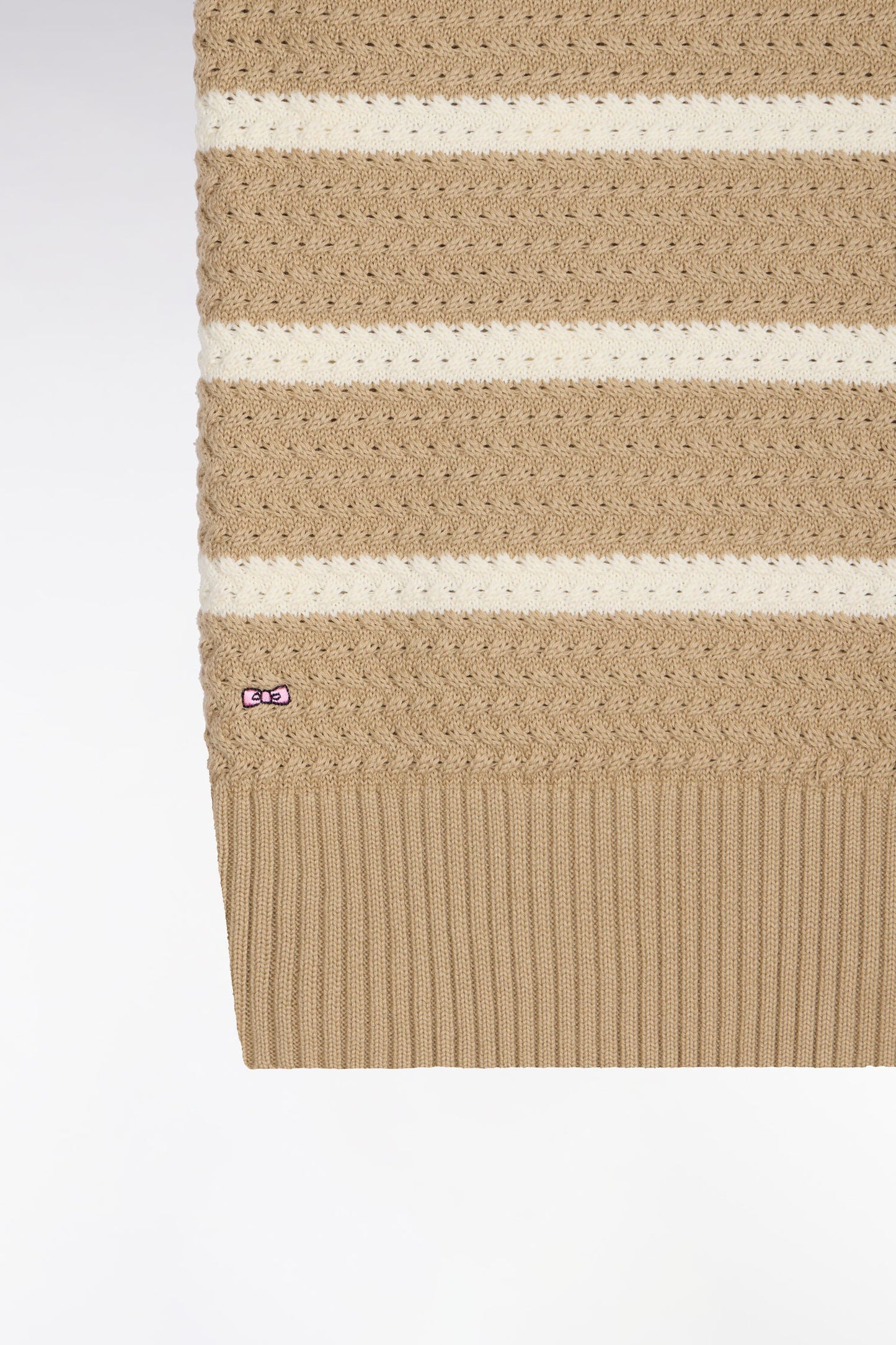 Pull marinière sans manche en coton tressé beige