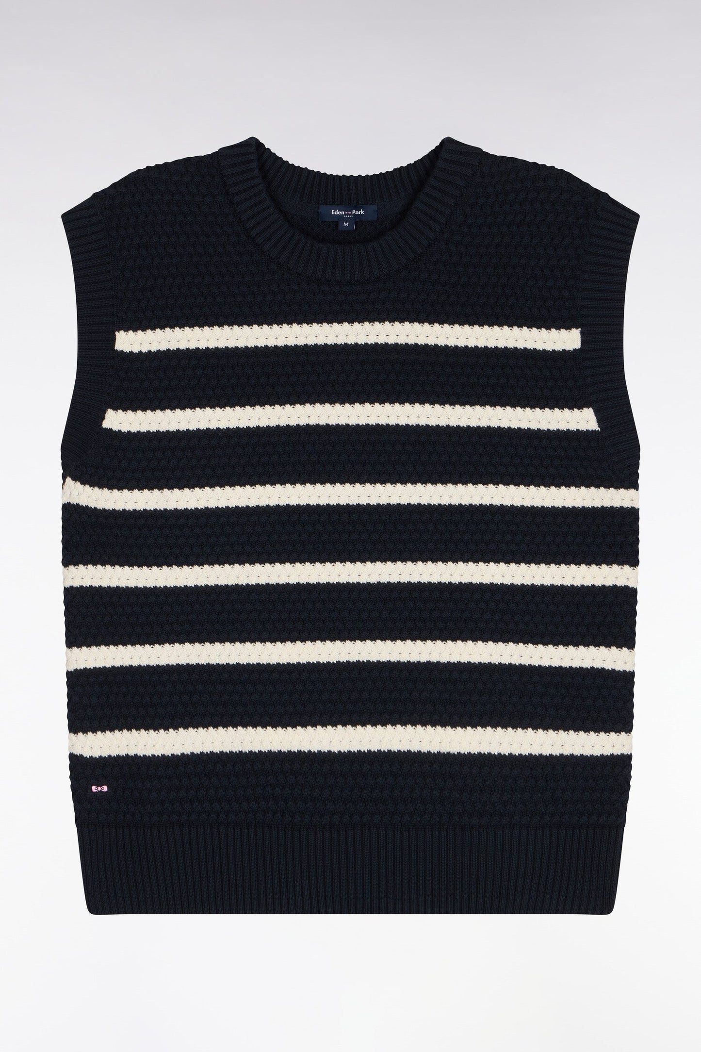 Pull marinière sans manche en coton tressé marine