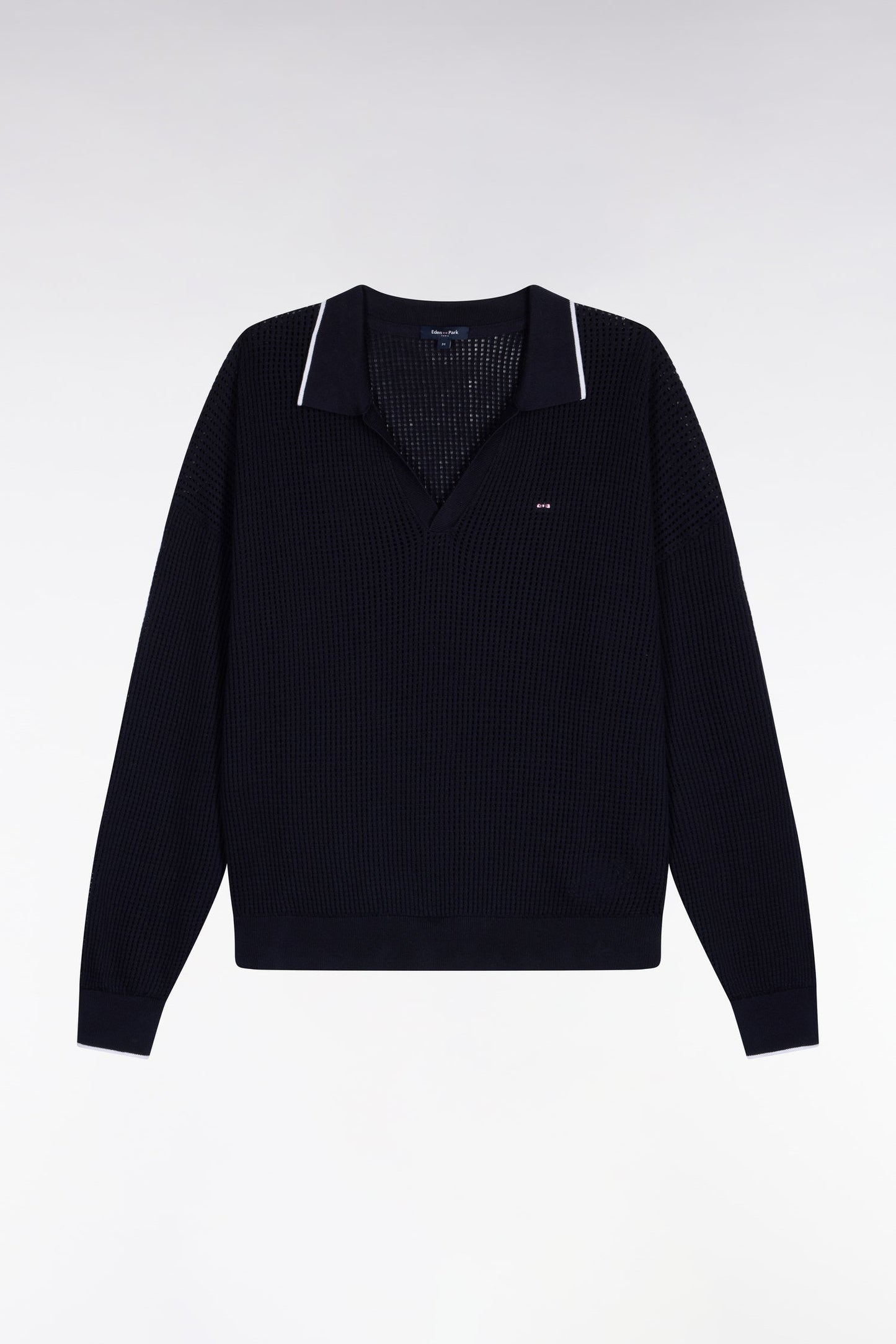 Pull col polo en coton marine