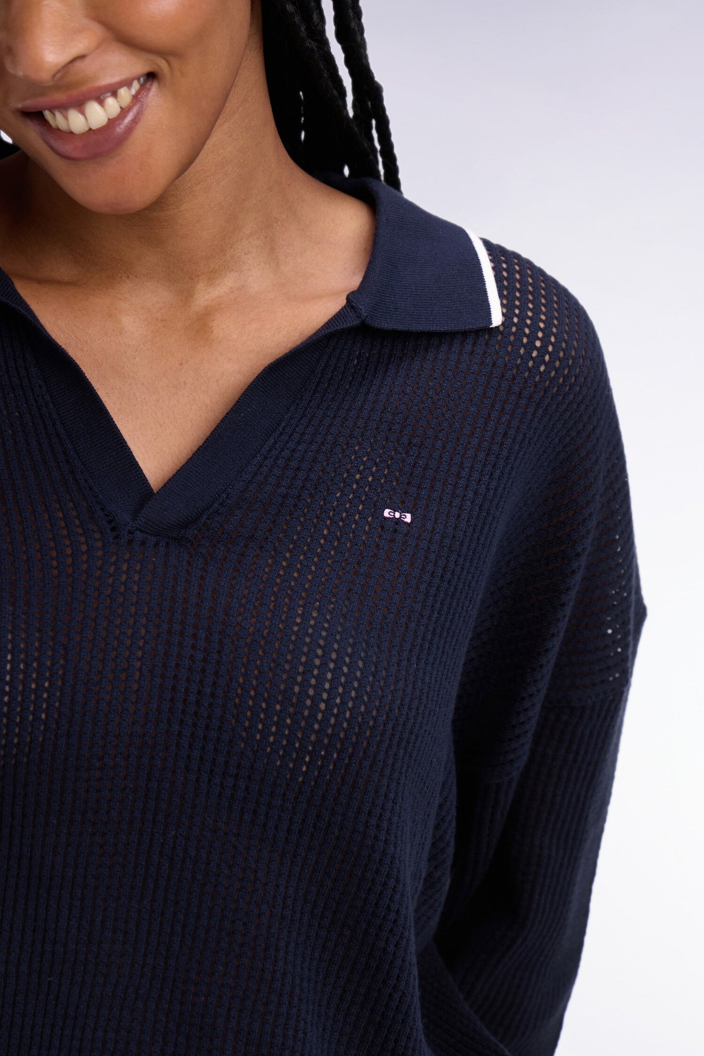 Pull col polo en coton marine