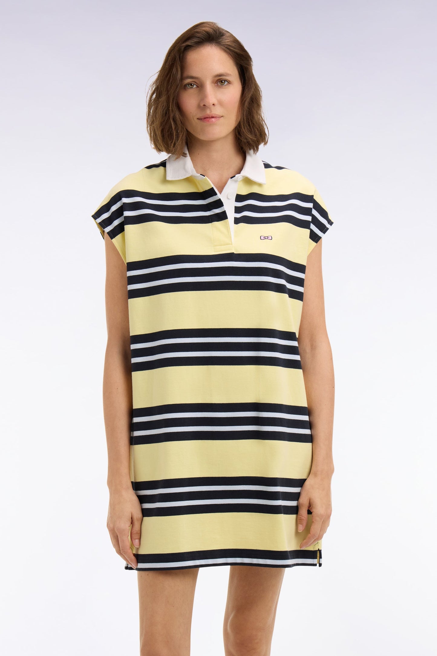 Robe maillot rayée en coton jaune et marine coupe oversized