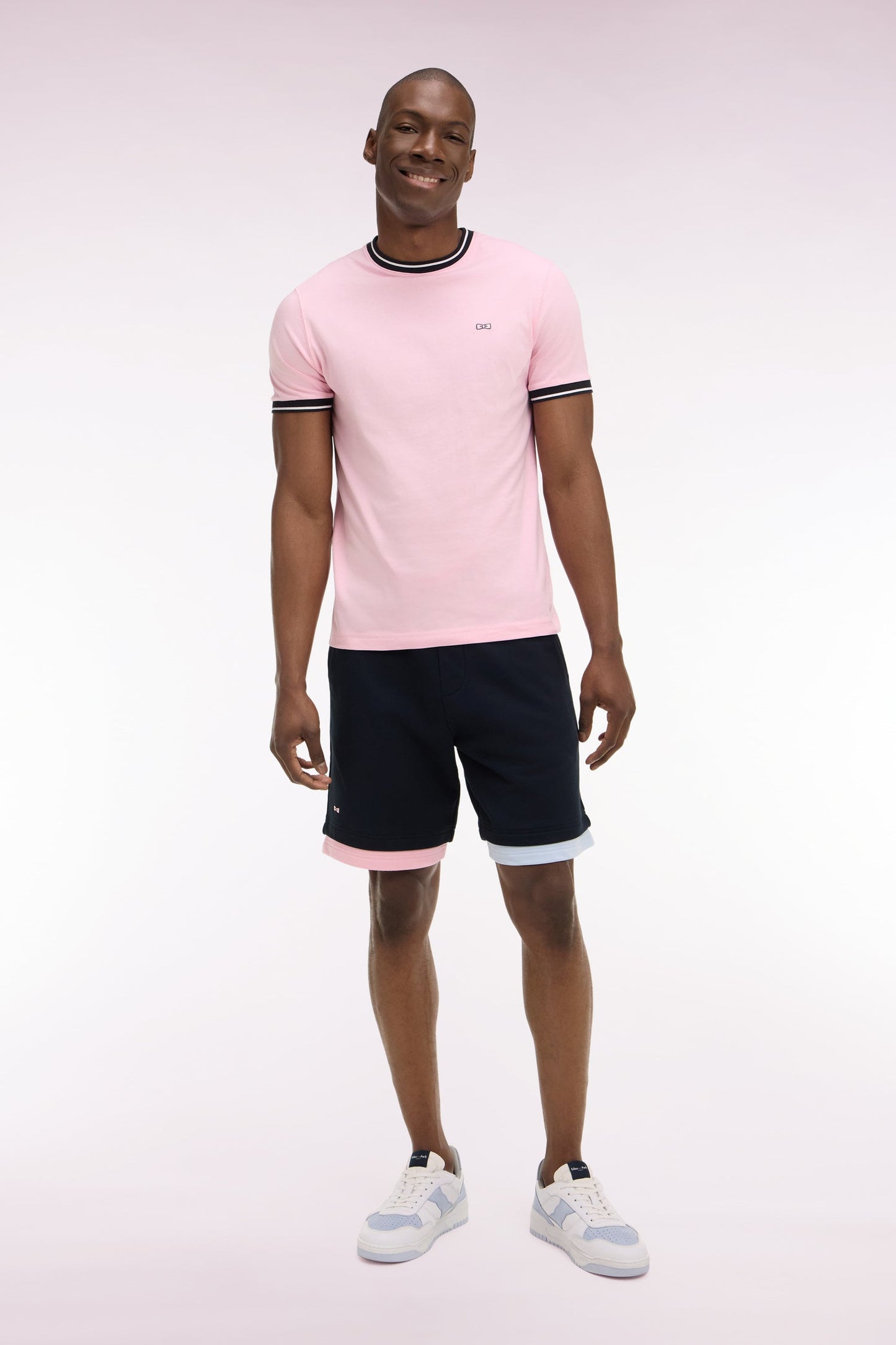 Short en molleton coton marine à bordures contrastées