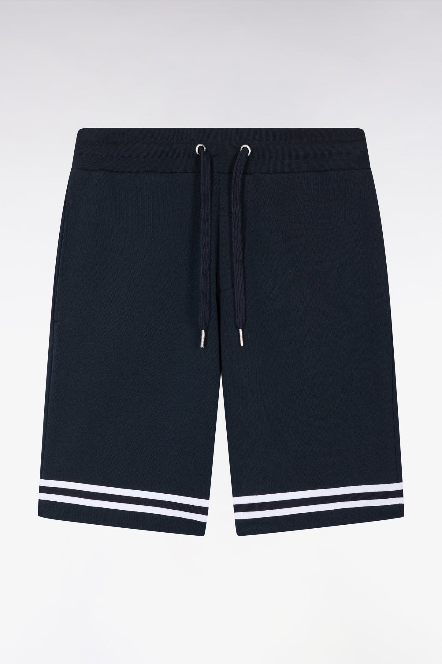 Short en molleton marine à bordures de jambe rayées
