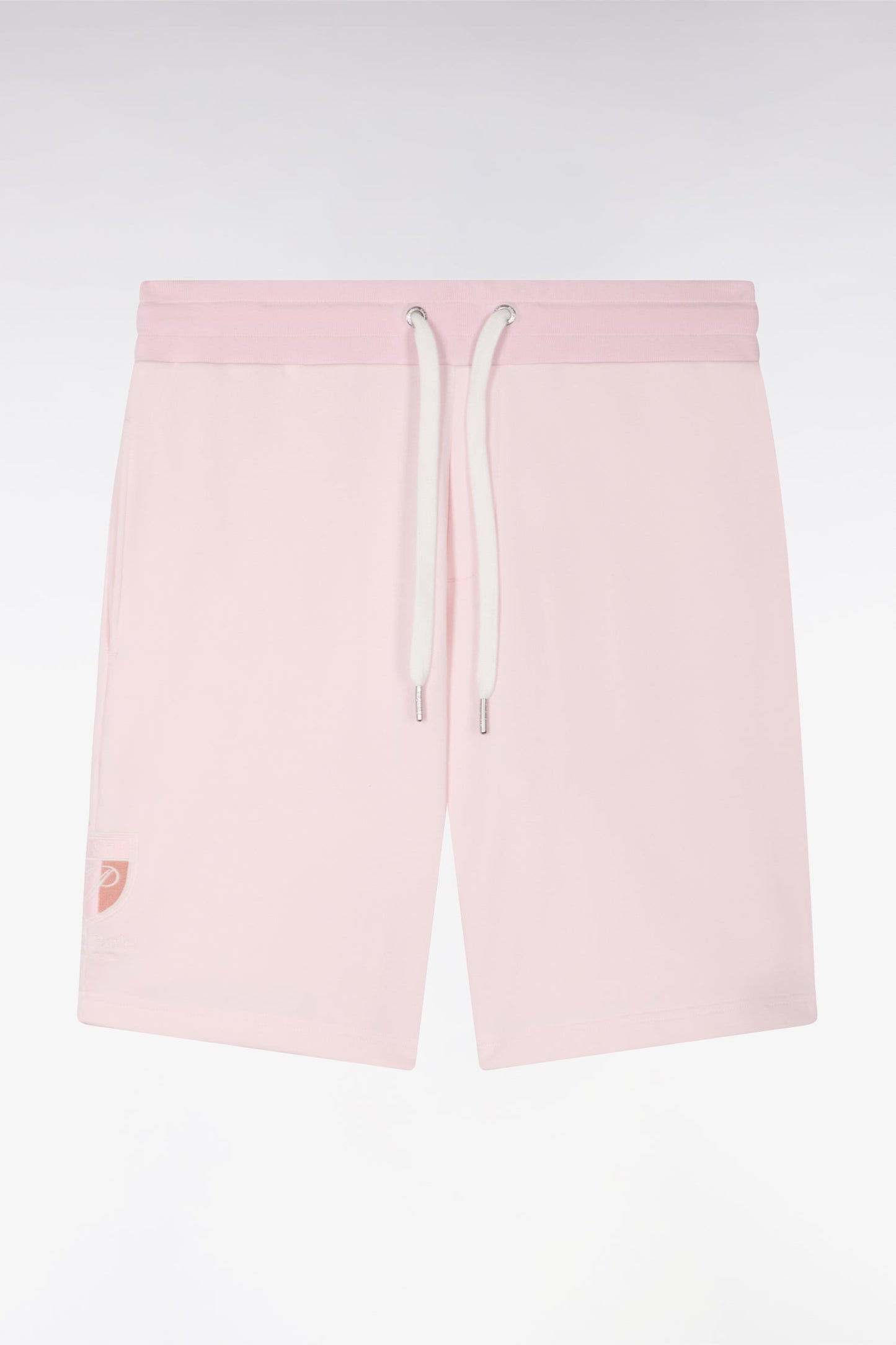 Short en molleton coton rose à broderie blason
