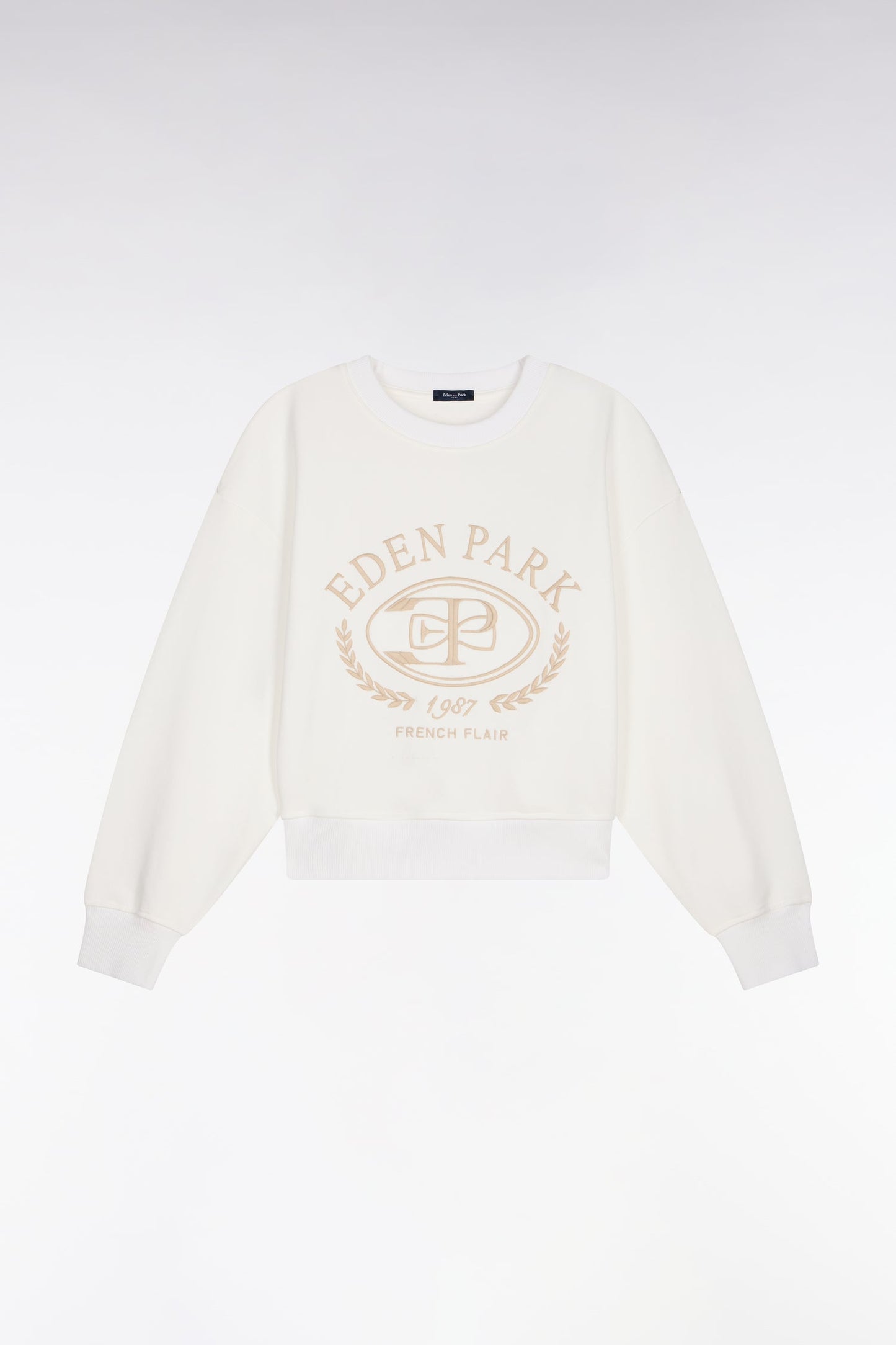 Sweatshirt en coton écru brodé coupe relaxed