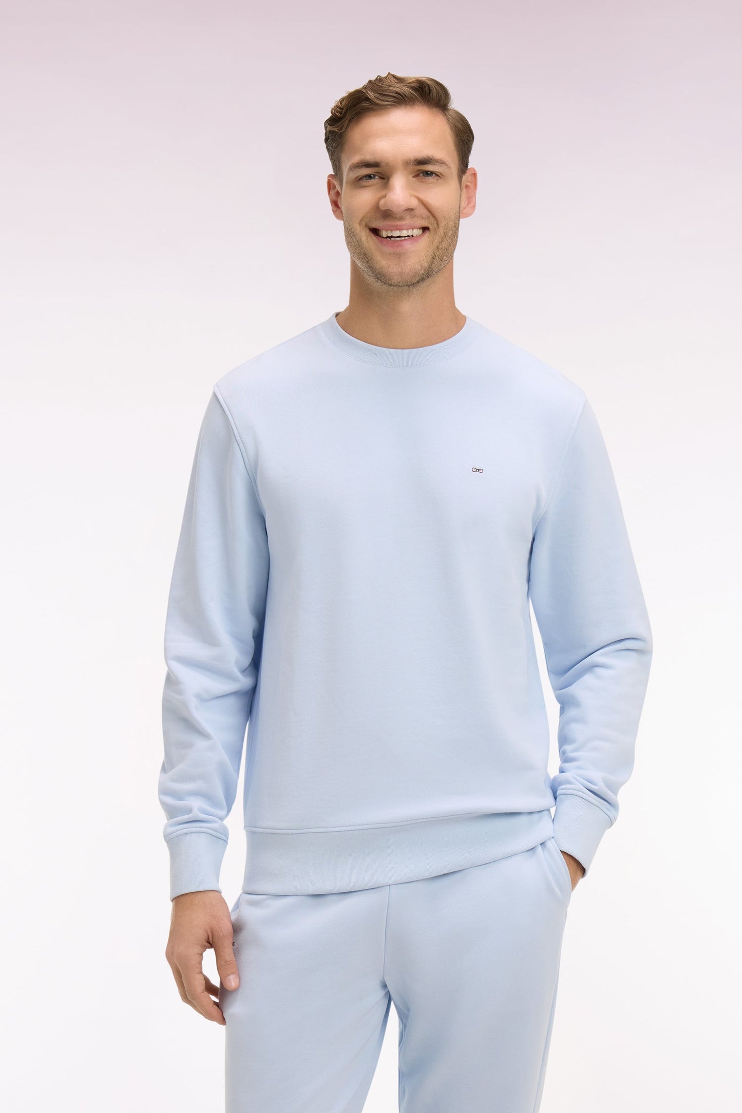 Sweatshirt uni en molleton coton bleu ciel
