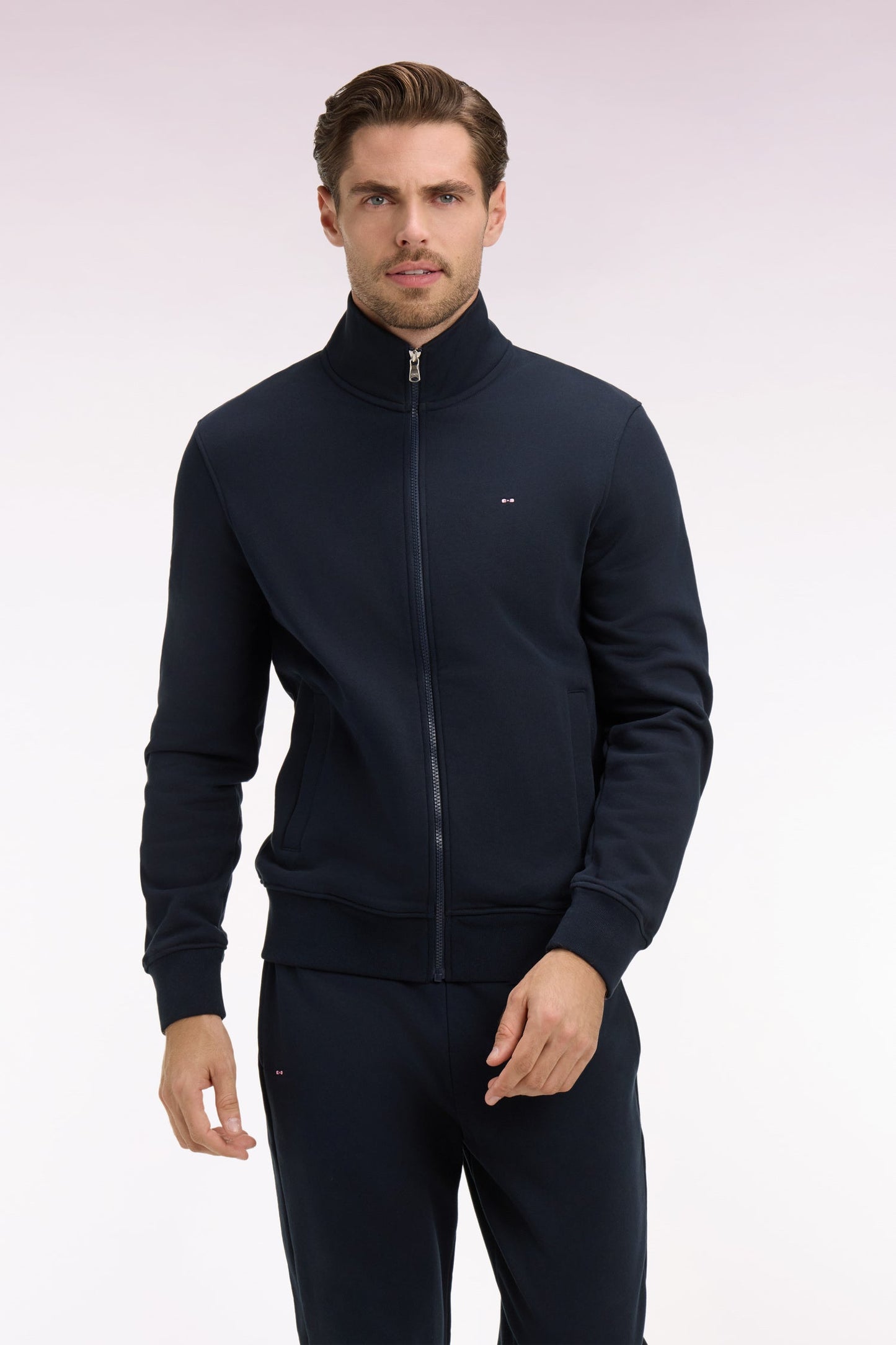 Sweatshirt zippé en molleton coton marine