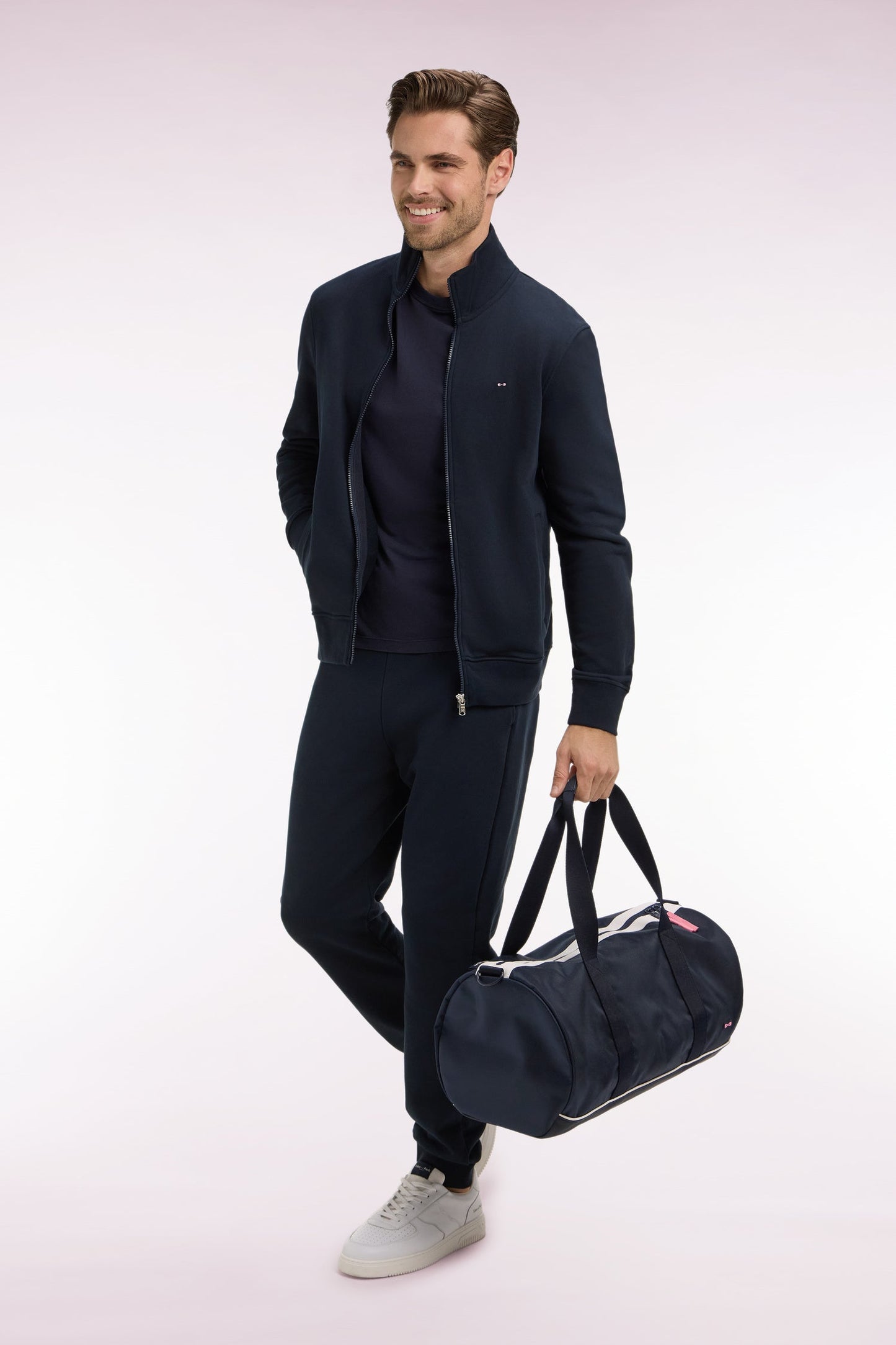Sweatshirt zippé en molleton coton marine