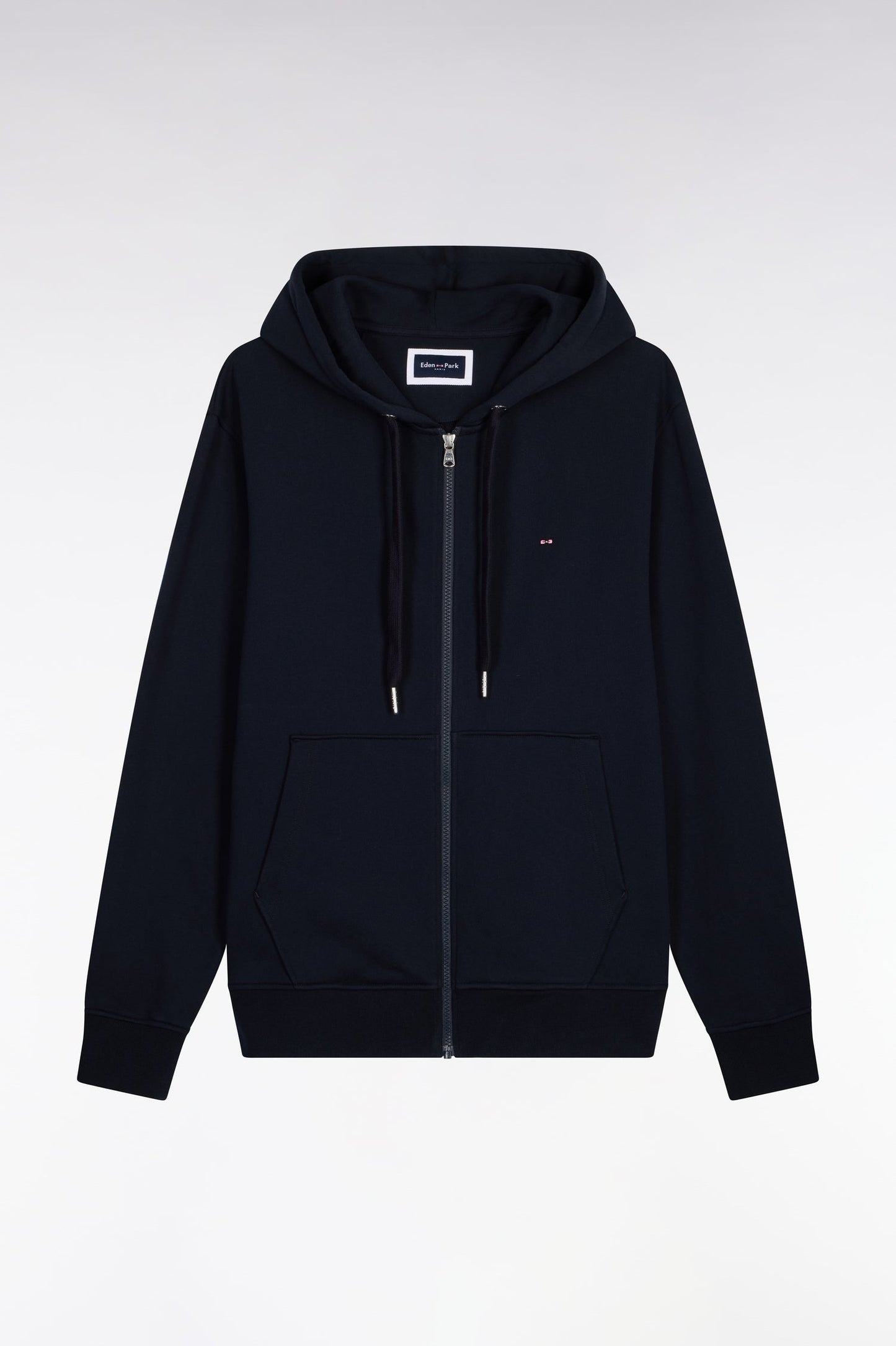 Sweatshirt zippé à capuche en molleton coton marine