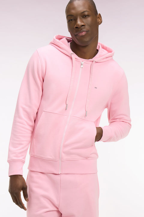 Sweatshirt zippé à capuche en molleton coton rose - Image 1