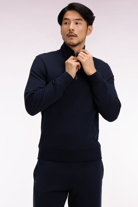 Sweatshirt col camionneur en molleton coton marine - Image 1