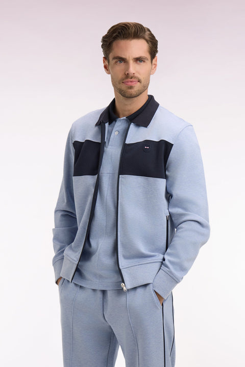 Sweatshirt zippé col polo en molleton bleu ciel - Image 3