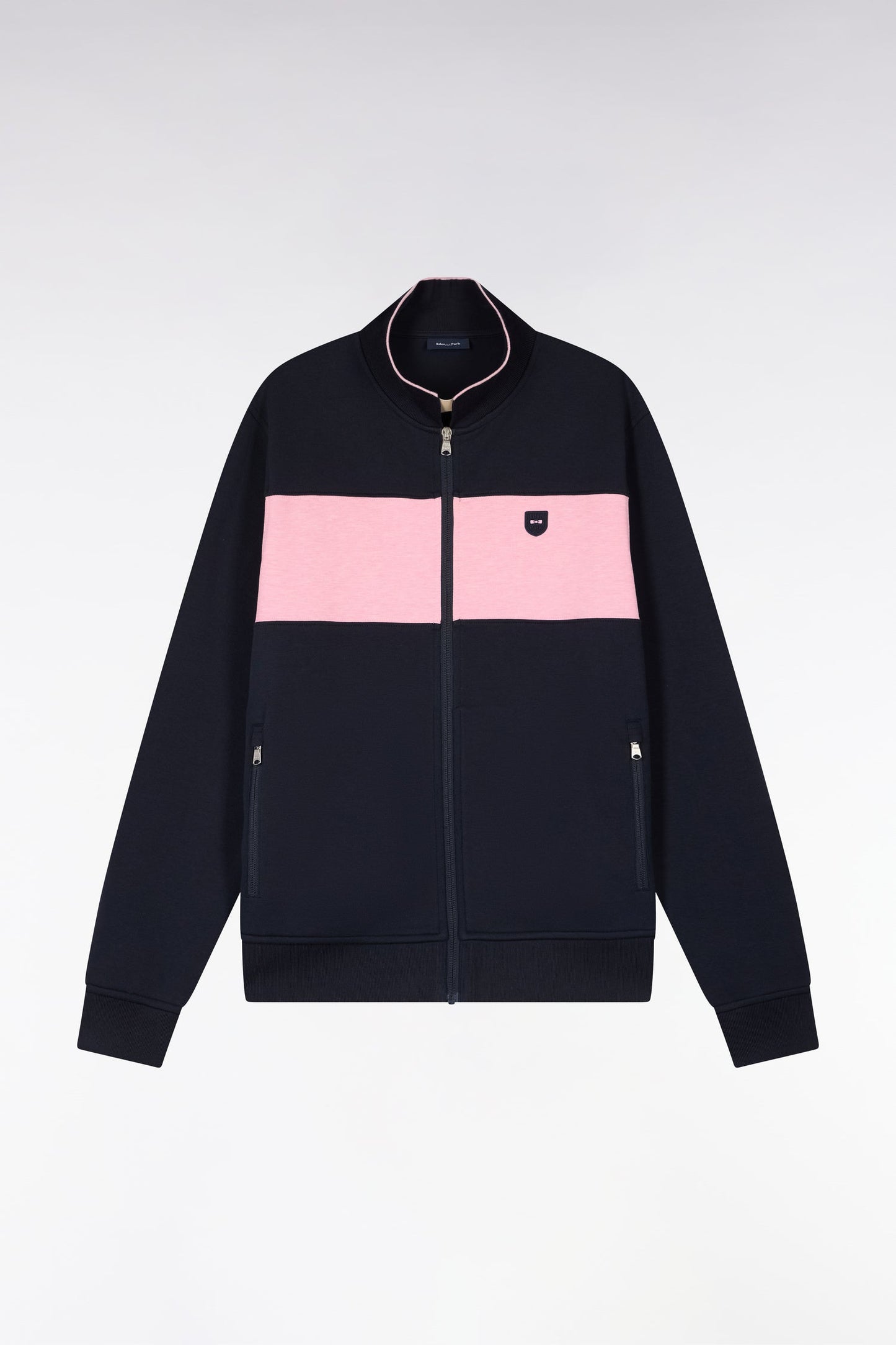 Sweatshirt zippé col polo en molleton marine