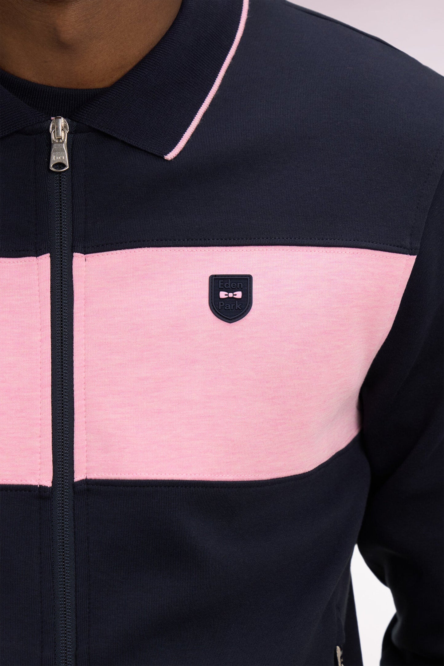 Sweatshirt zippé col polo en molleton marine