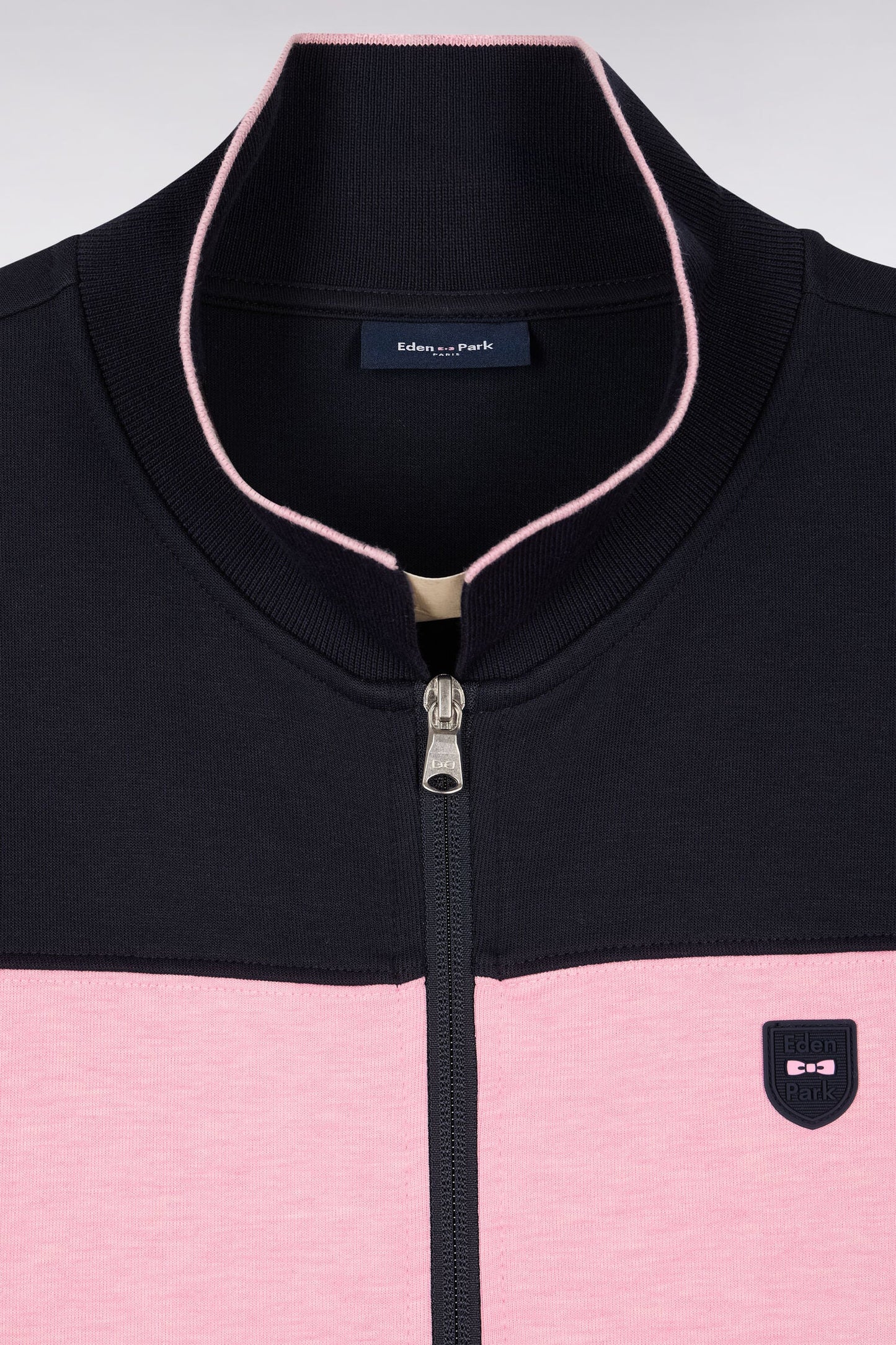 Sweatshirt zippé col polo en molleton marine