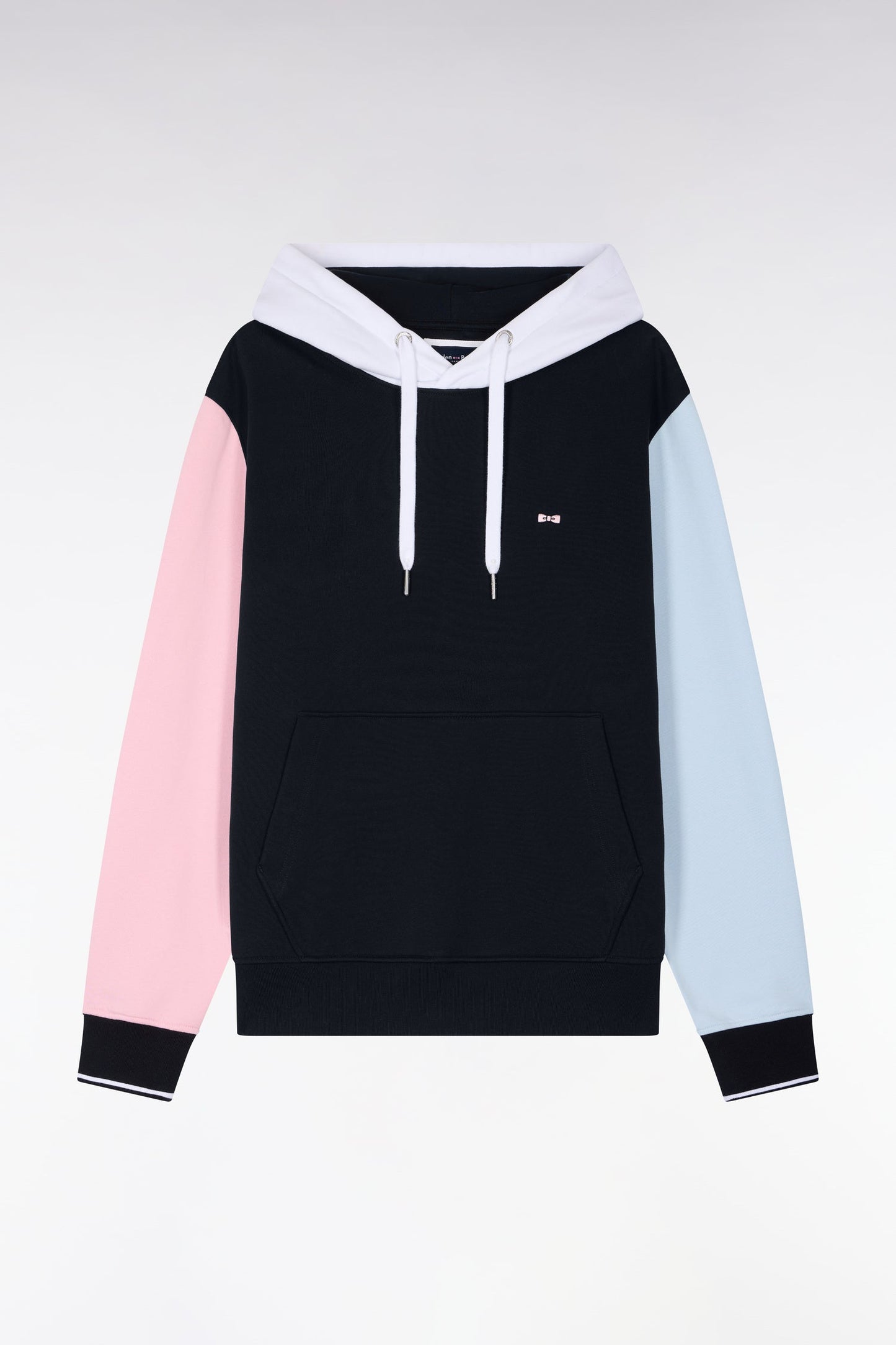 Sweatshirt à capuche en molleton coton découpes tricolores