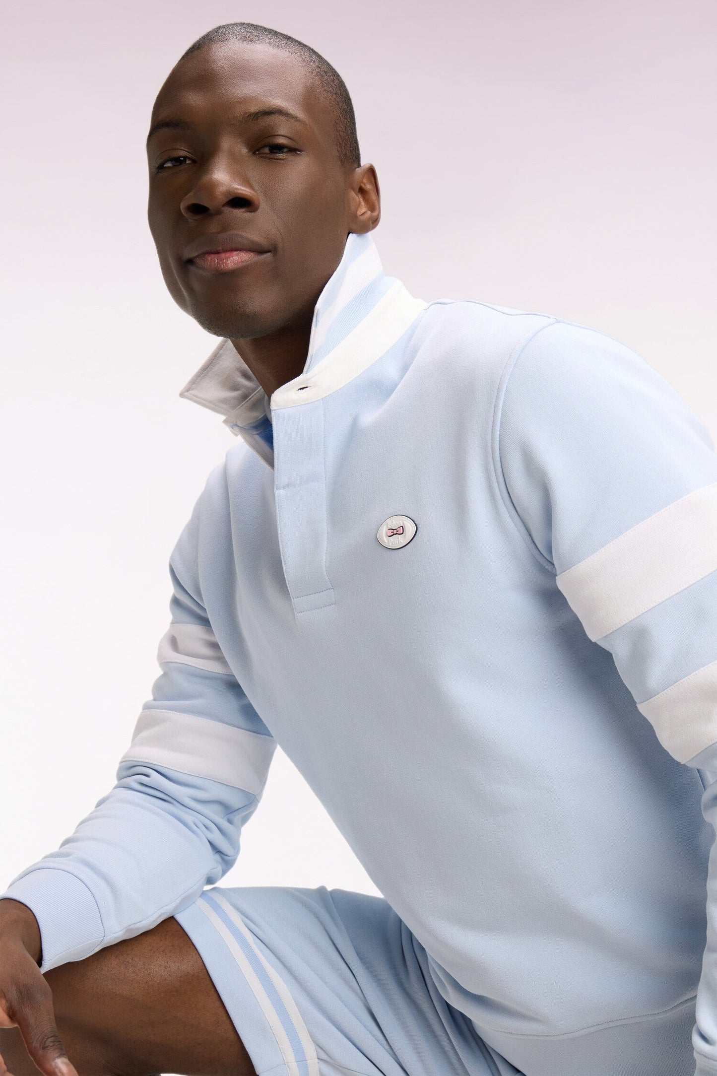 Sweatshirt col maillot en molleton ciel coupe regular