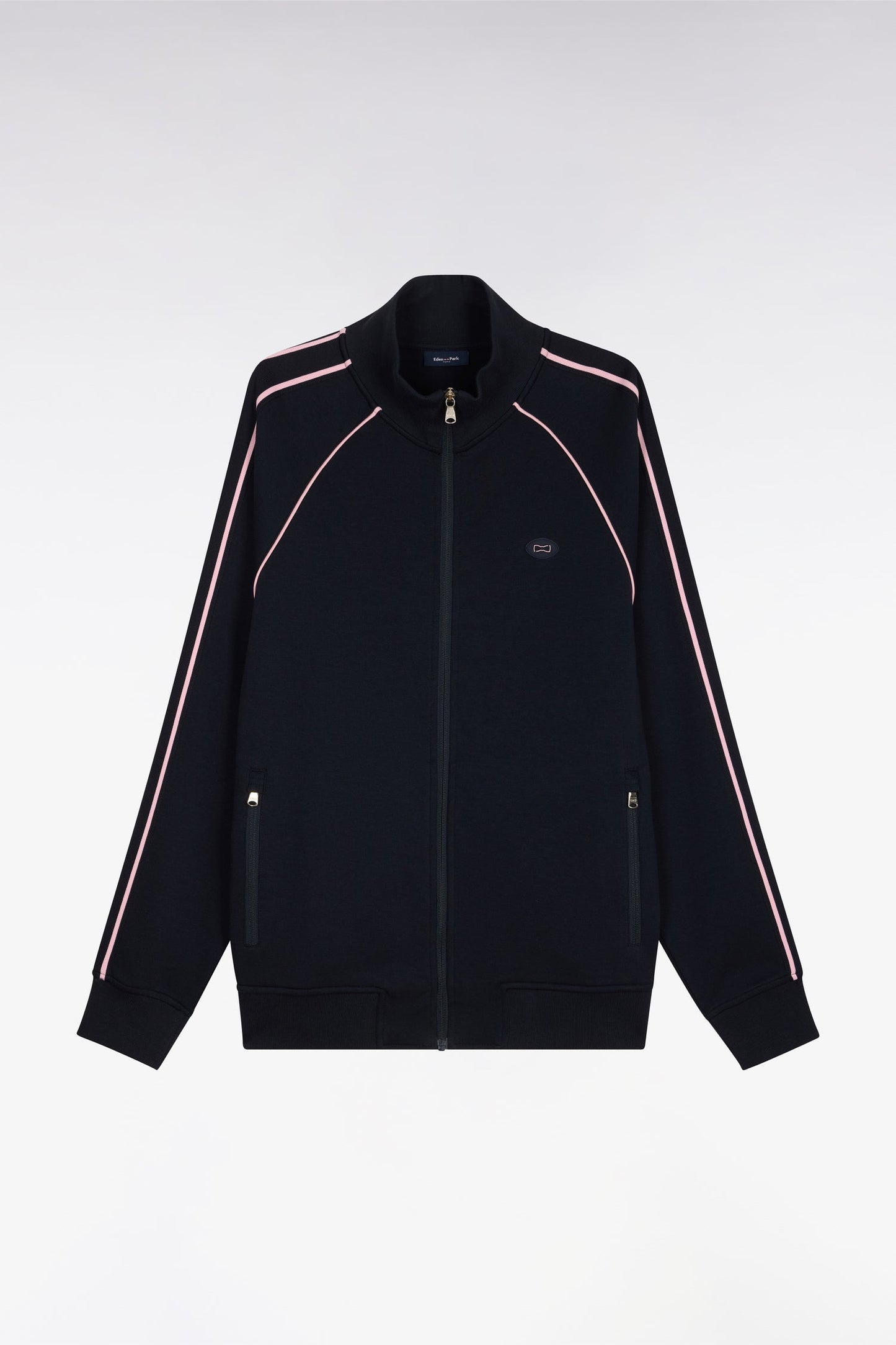 Sweatshirt zippé en interlock marine découpe ruban coupe regular