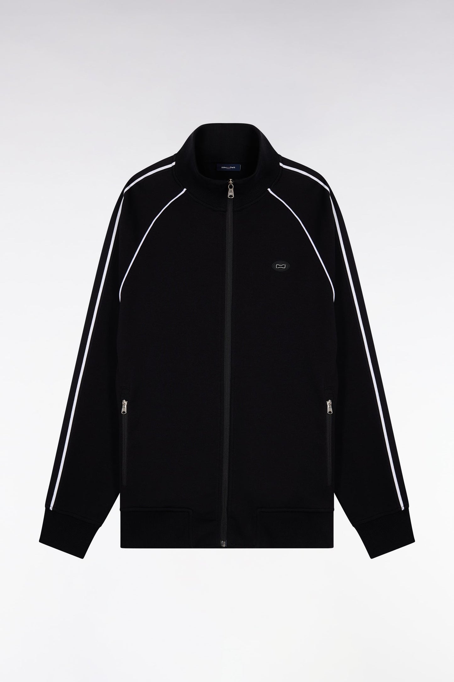 Sweatshirt zippé en interlock noir découpes ruban coupe regular