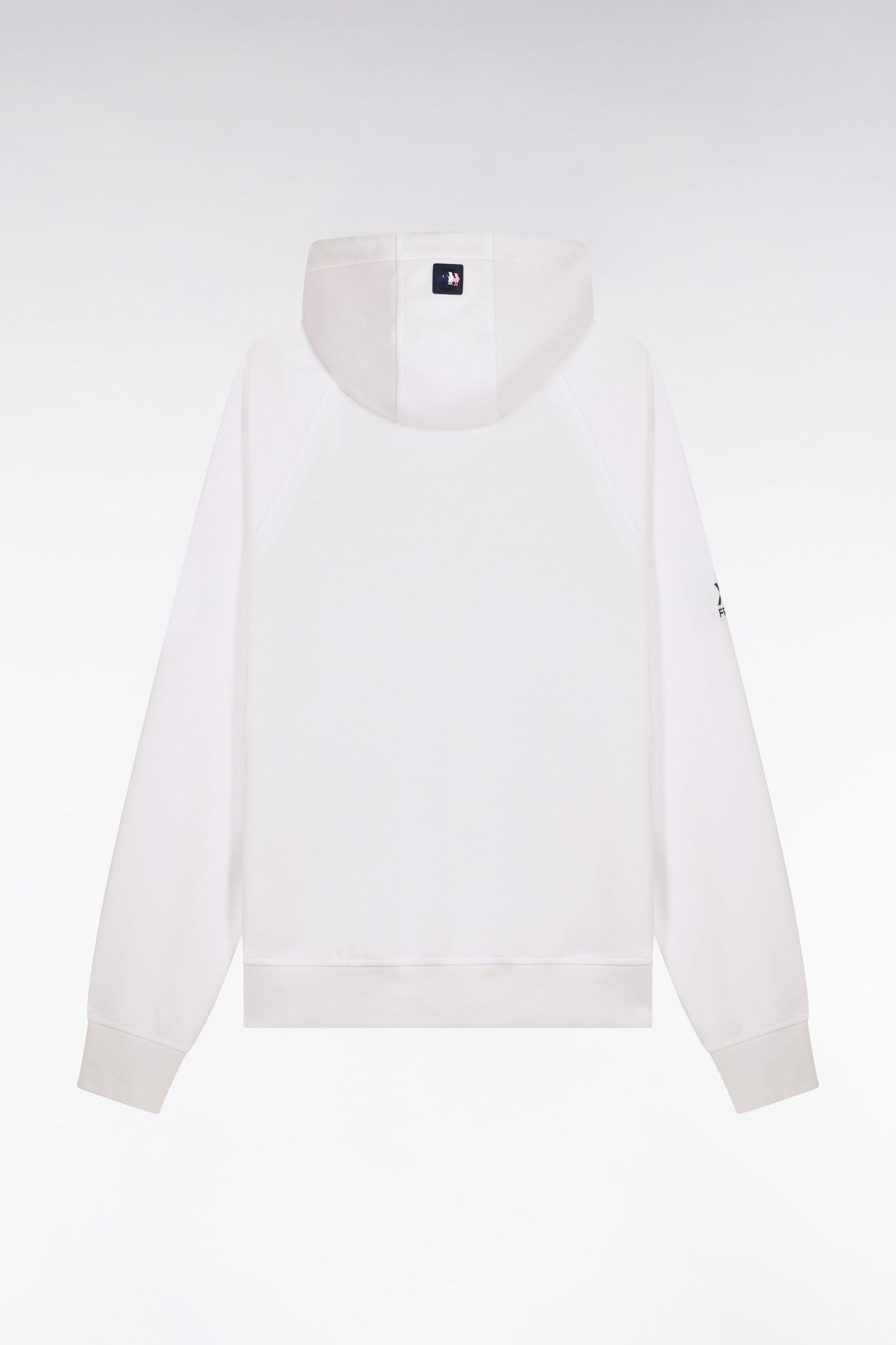 Sweatshirt zippé XV de France à capuche en molleton blanc à parmenture matelassée marine coupe regular